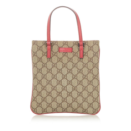 Gucci GG Supreme SHG Canvas Calf Brown Pink Satchel Bag Handbag Shg