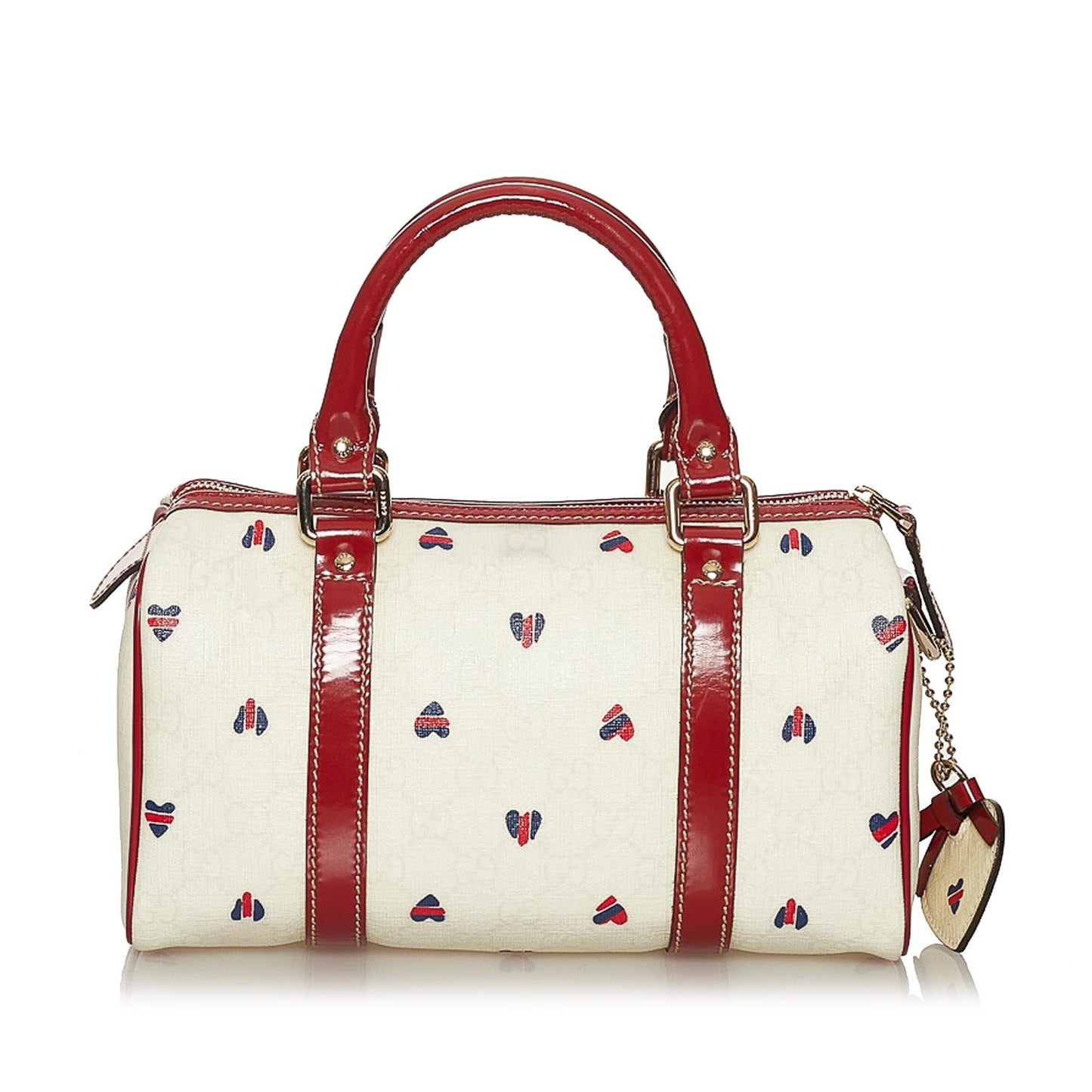 Gucci GG Supreme Hearts Joy Boston Leather Canvas Patent White Satchel Bag