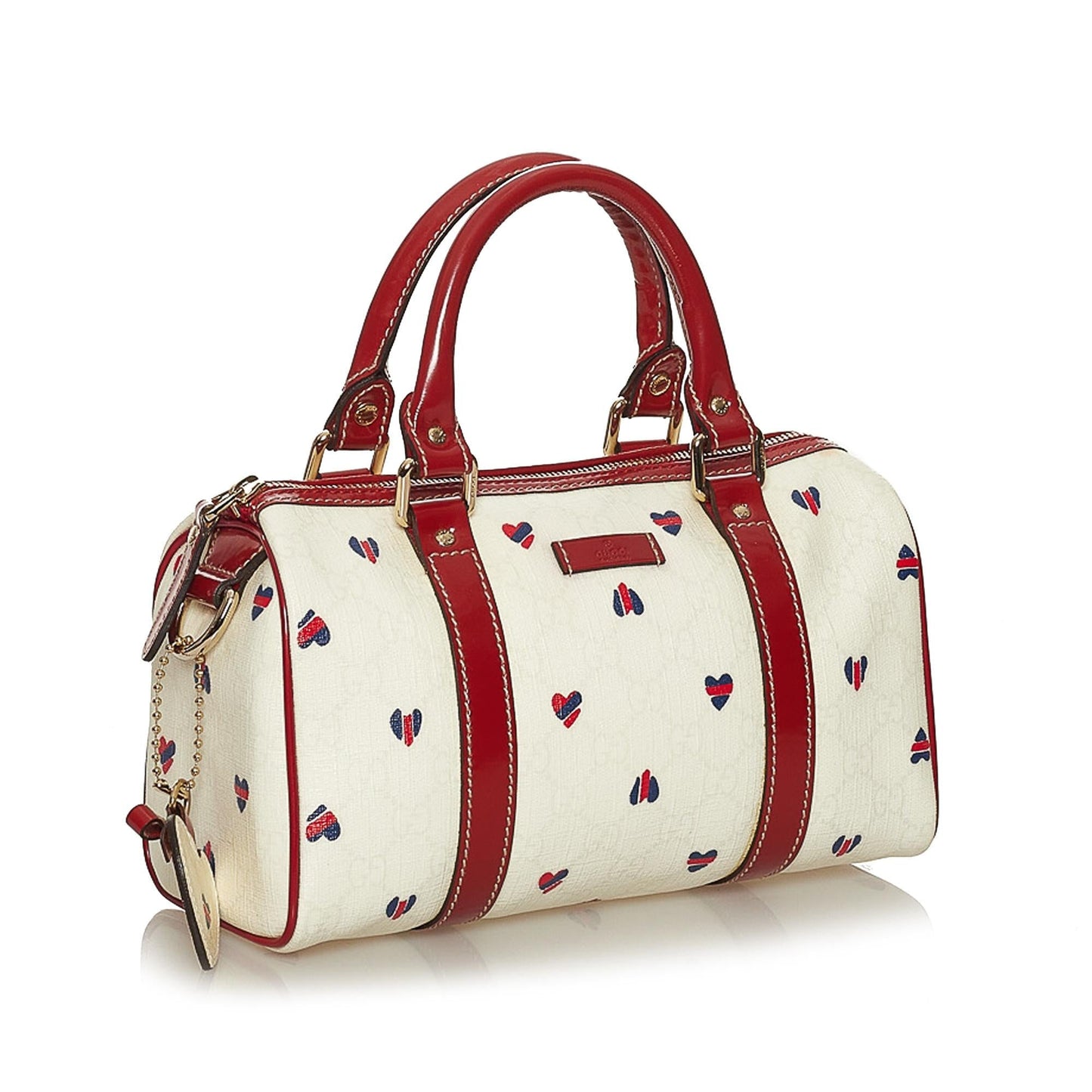 Gucci GG Supreme Hearts Joy Boston Leather Canvas Patent White Satchel Bag