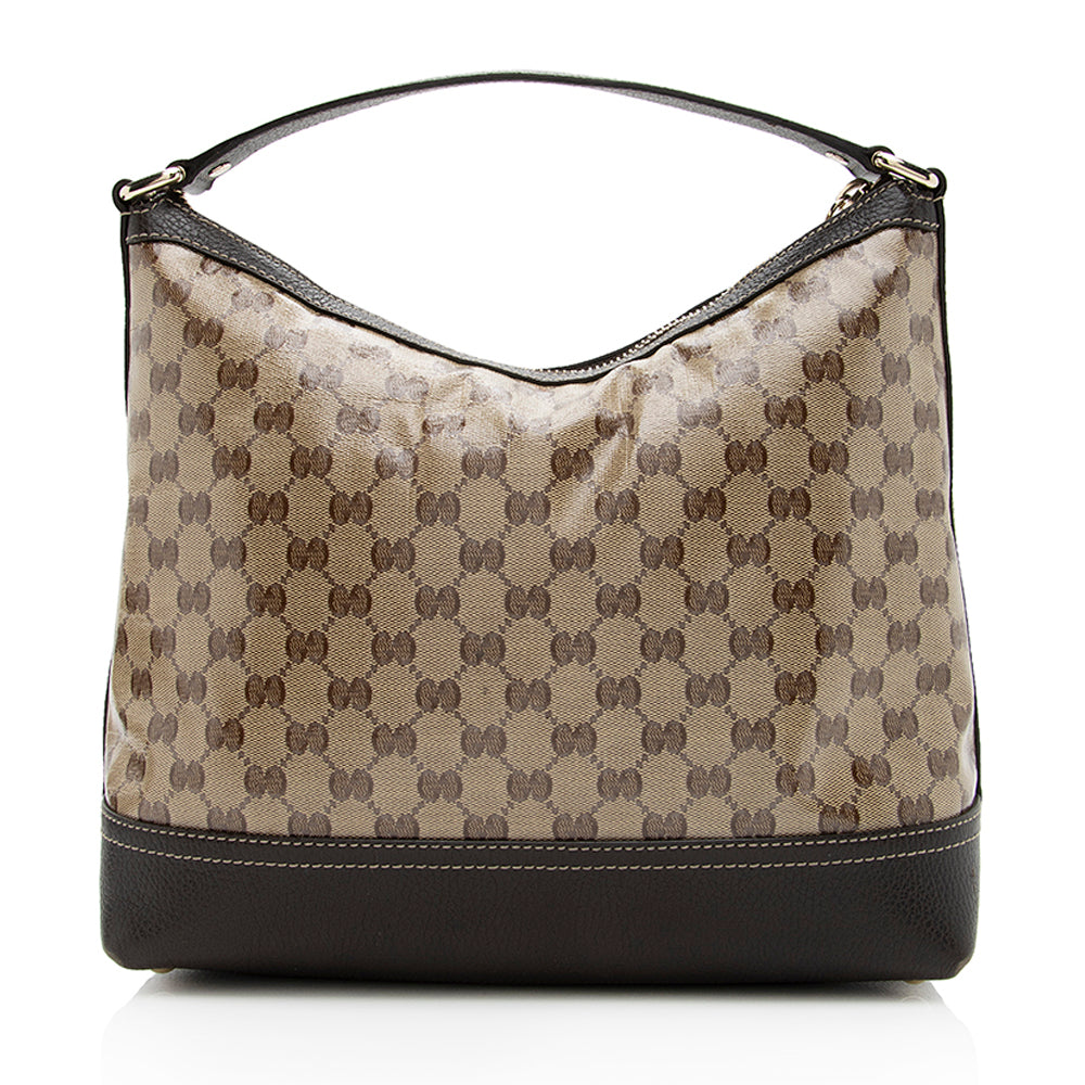 Gucci GG Supreme SHF Leather Canvas Brown Beige Shoulder Bag