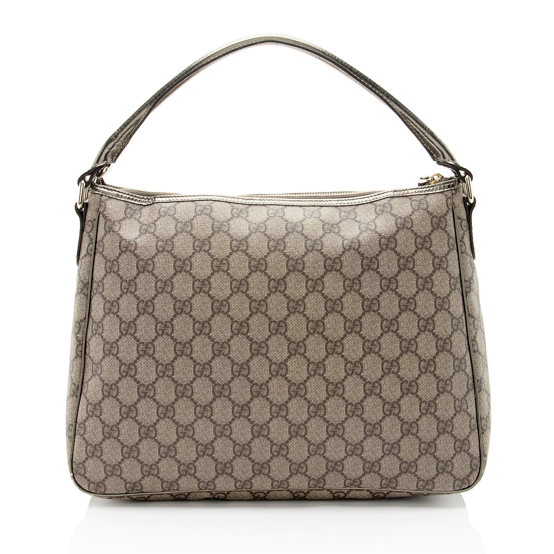 Gucci GG Supreme Pocket SHF-hYDufh Leather Canvas Brown Beige Shoulder Bag