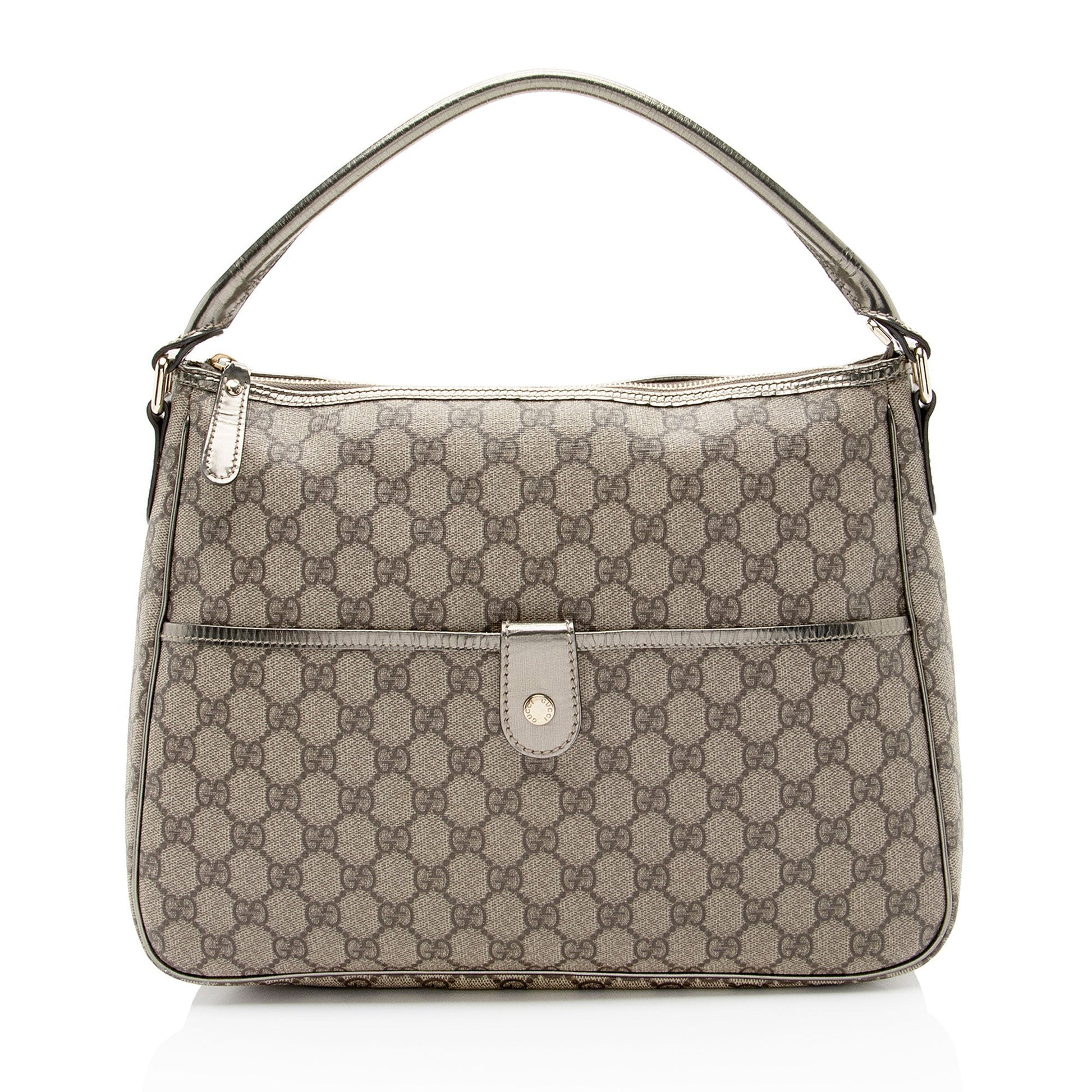 Gucci GG Supreme Pocket SHF-hYDufh Leather Canvas Brown Beige Shoulder Bag