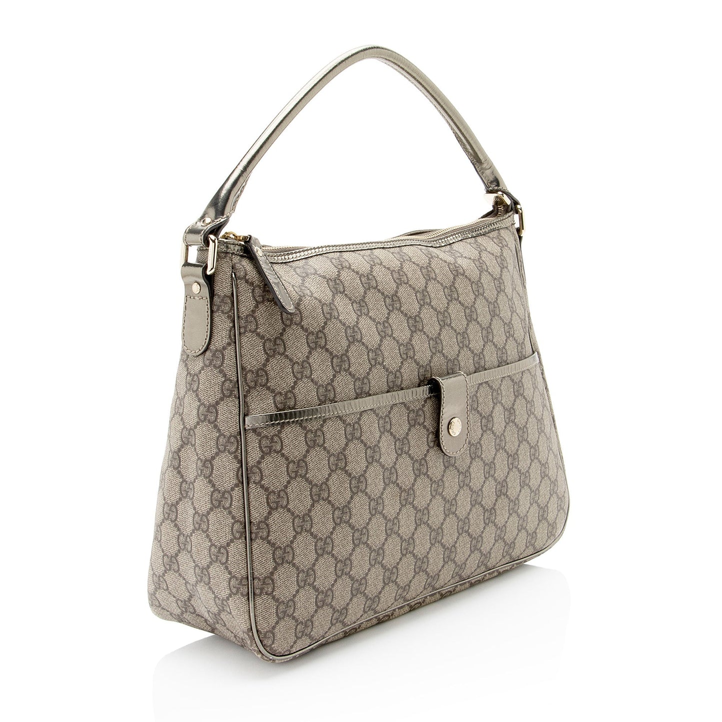 Gucci GG Supreme Pocket SHF-hYDufh Leather Canvas Brown Beige Shoulder Bag