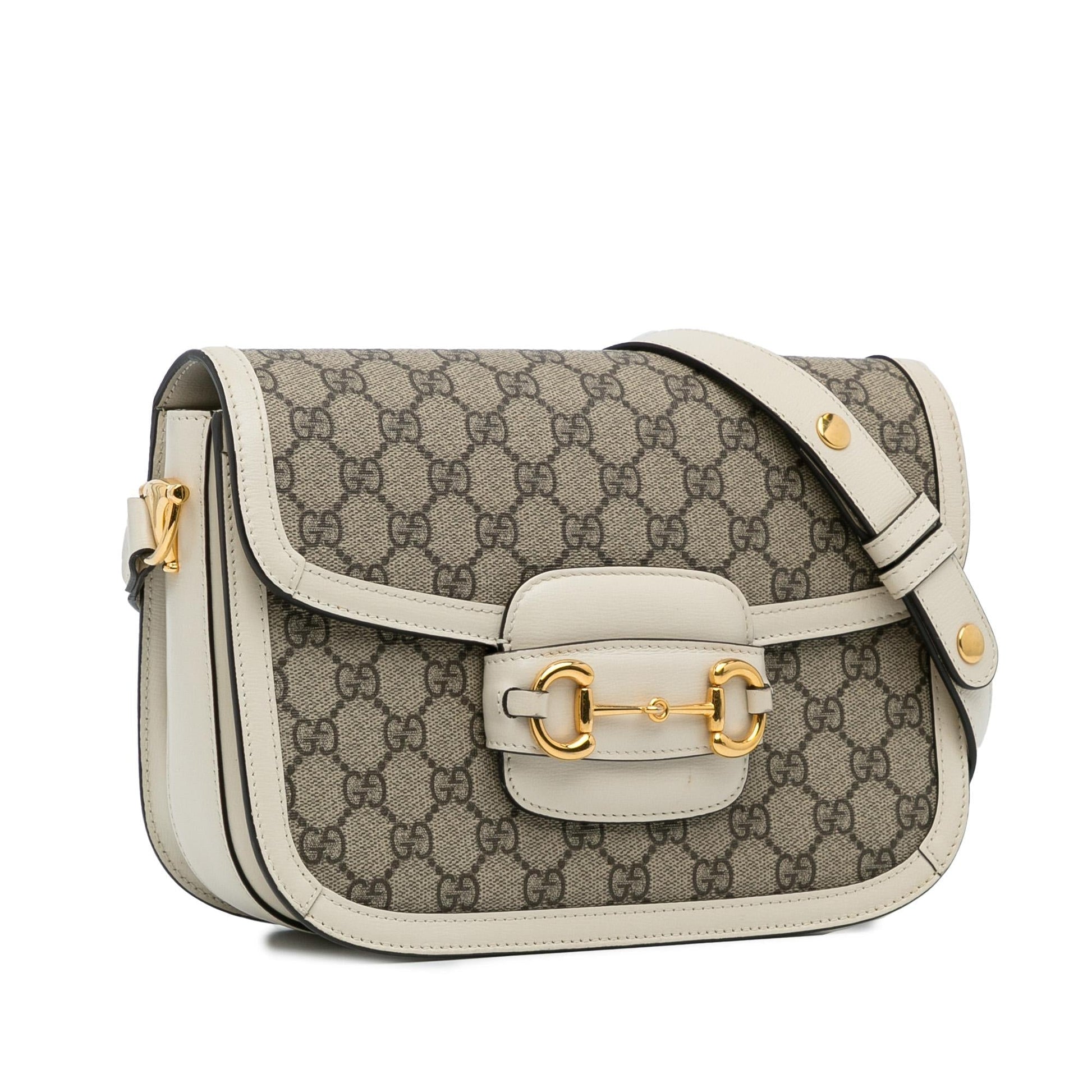 Gucci GG Supreme Horsebit SHG-hjtQvv Canvas Calf White Brown Crossbody Bag