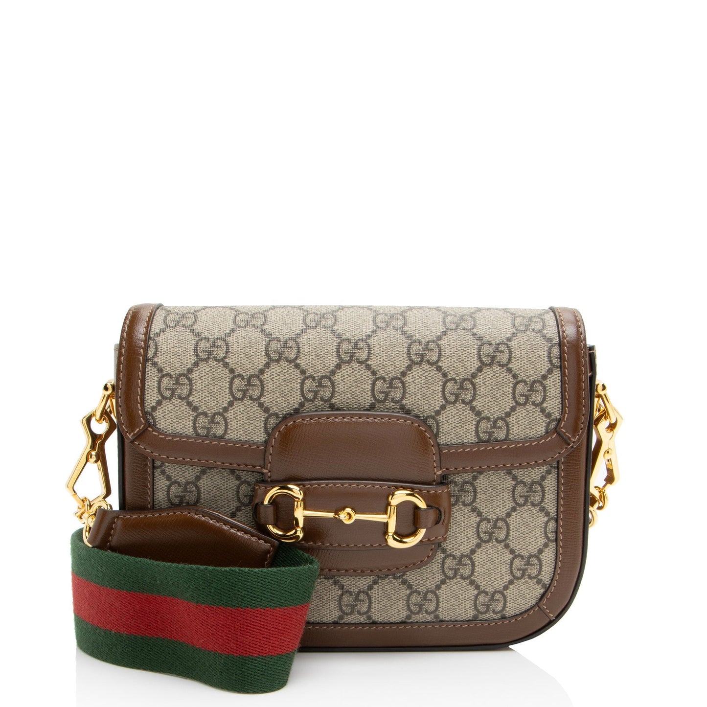 Gucci GG Supreme Horsebit Leather Canvas Nylon Brown Crossbody Bag