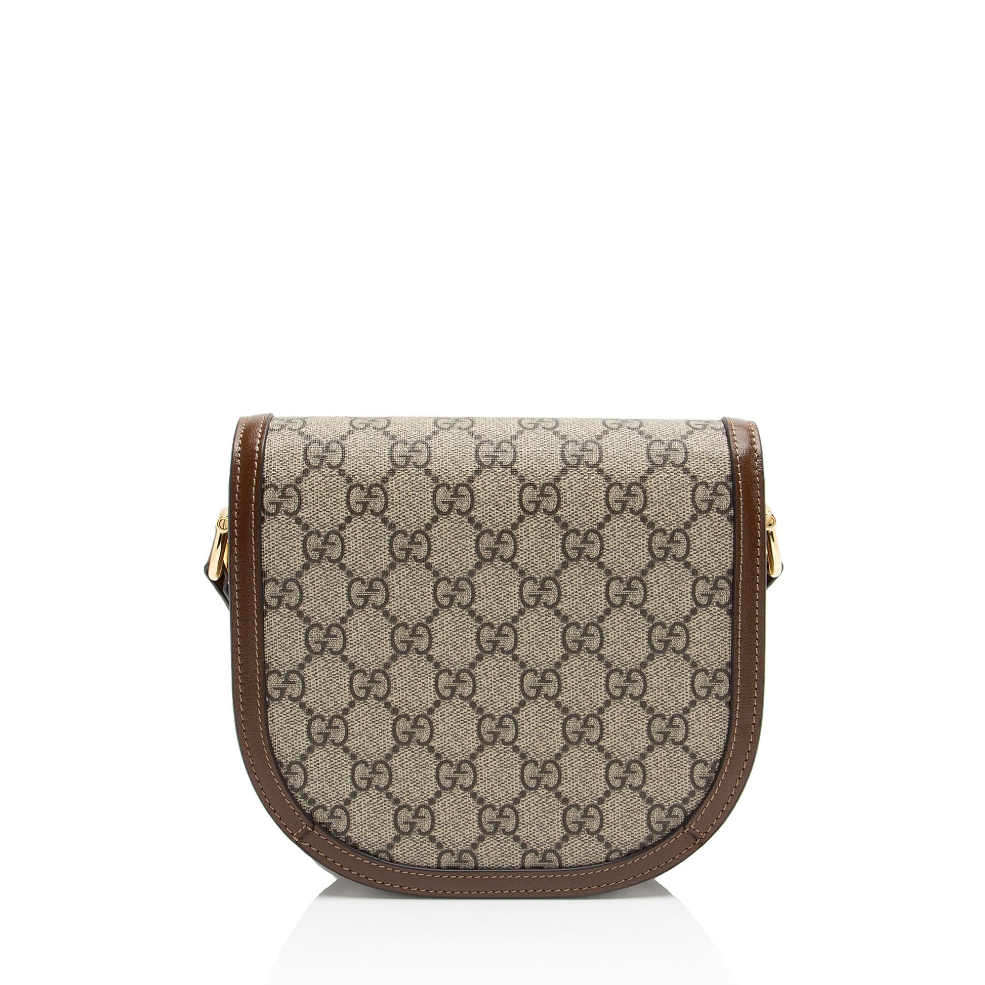 Gucci GG Supreme Horsebit Rounded Leather Canvas Brown Beige Shoulder Bag