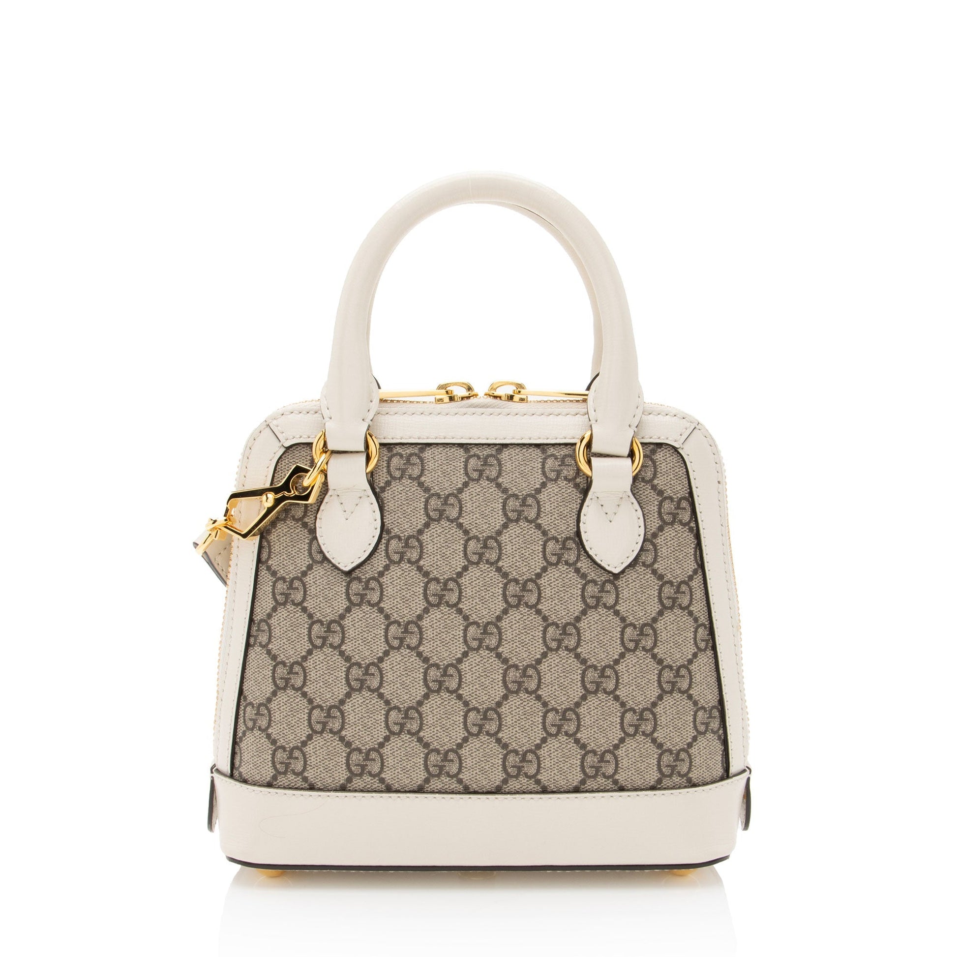 Gucci GG Supreme Horsebit Leather Canvas White Beige Satchel Bag