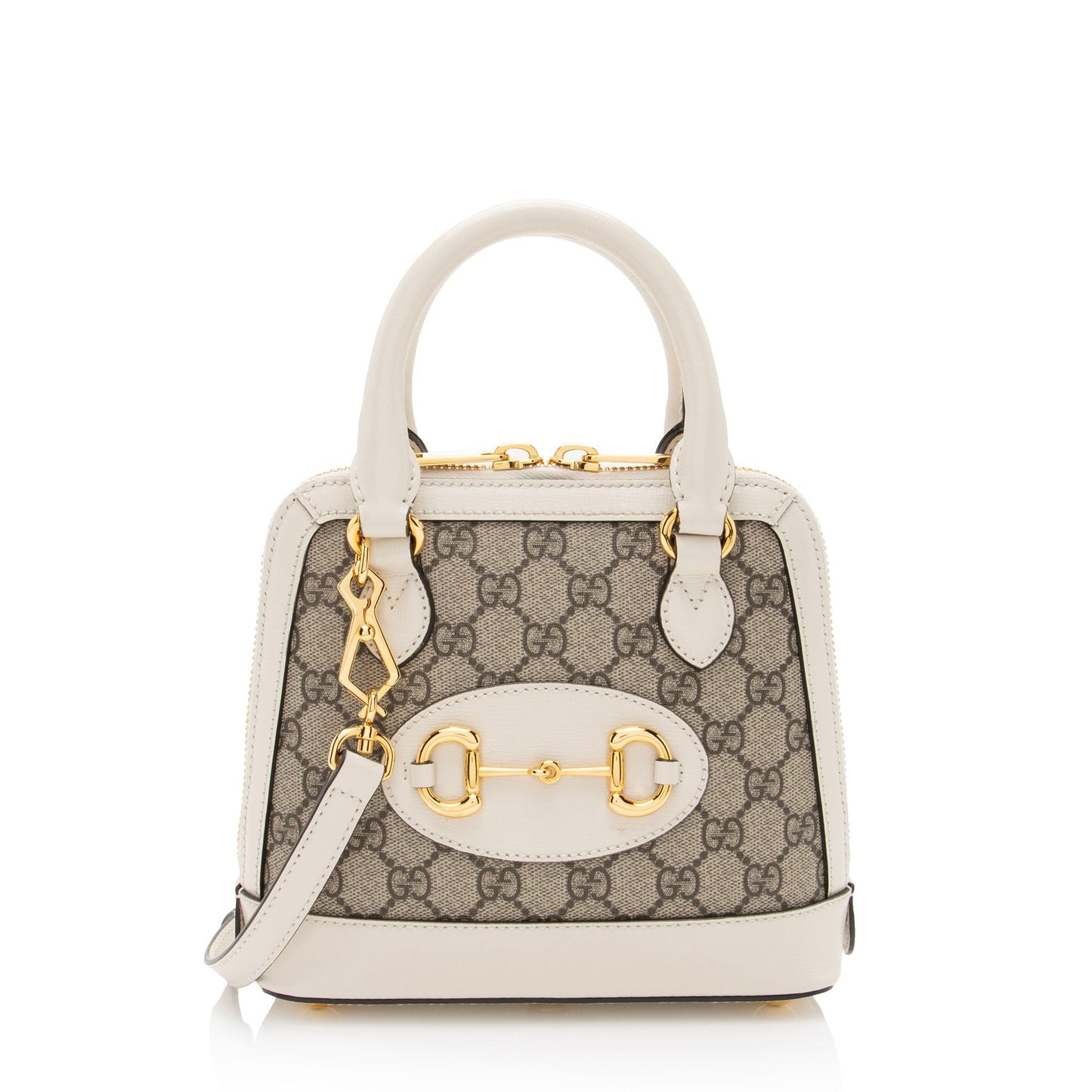 Gucci GG Supreme Horsebit Leather Canvas White Beige Satchel Bag