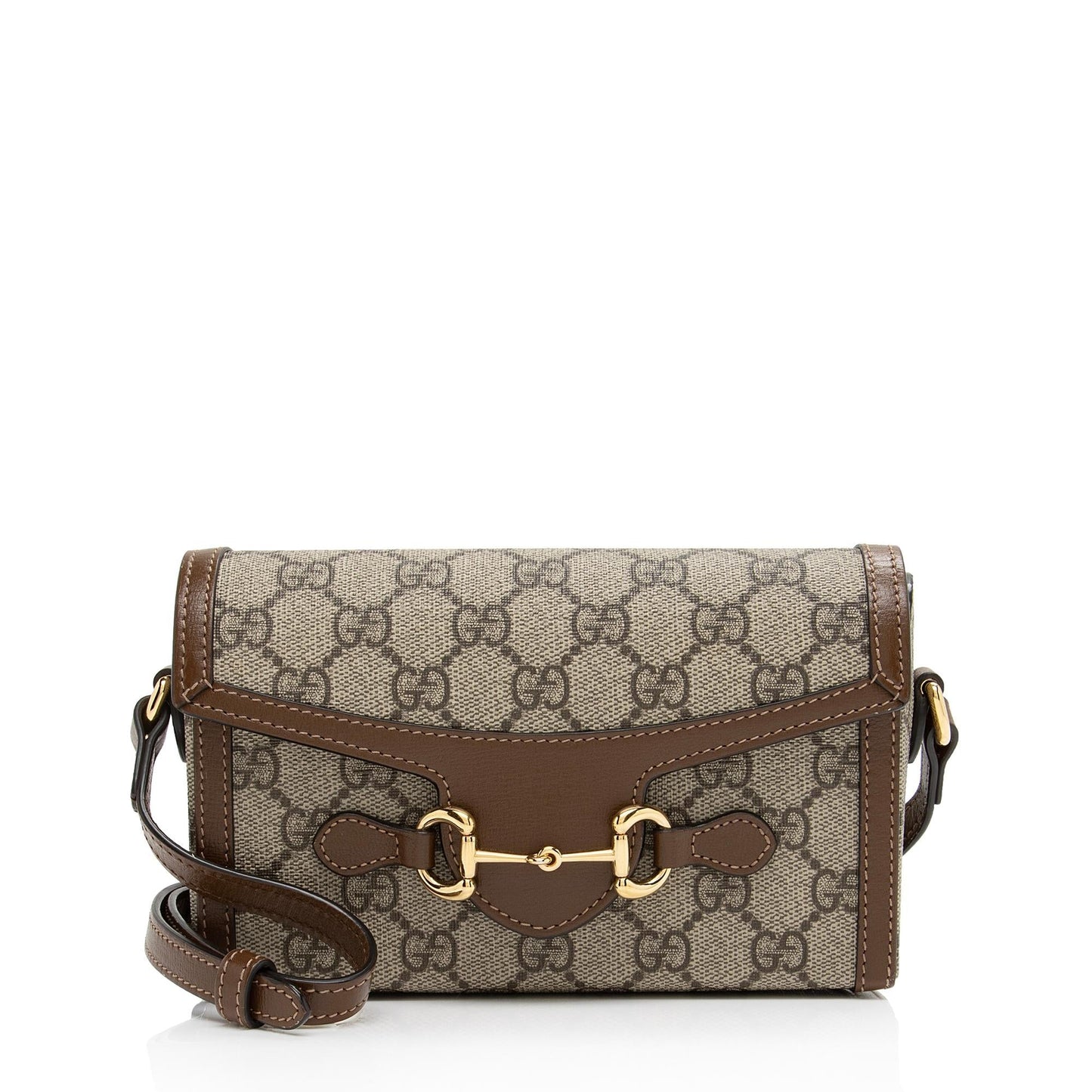 Gucci GG Supreme Horsebit SHF-eLtYhd Leather Canvas Brown Beige Crossbody Bag