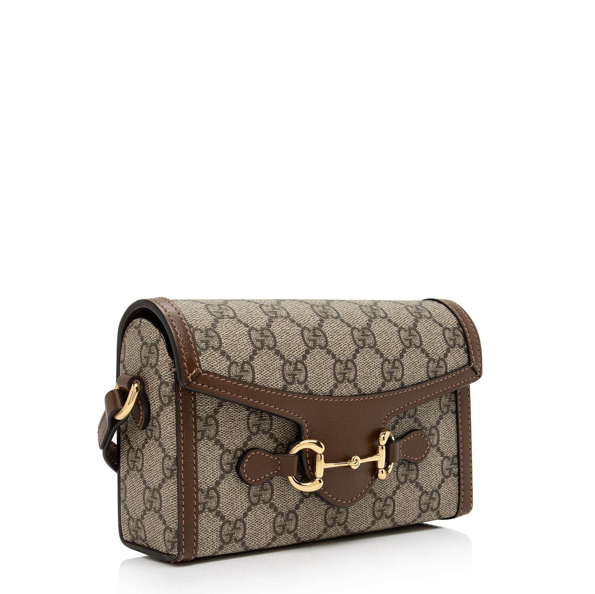 Gucci GG Supreme Horsebit SHF-eLtYhd Leather Canvas Brown Beige Crossbody Bag