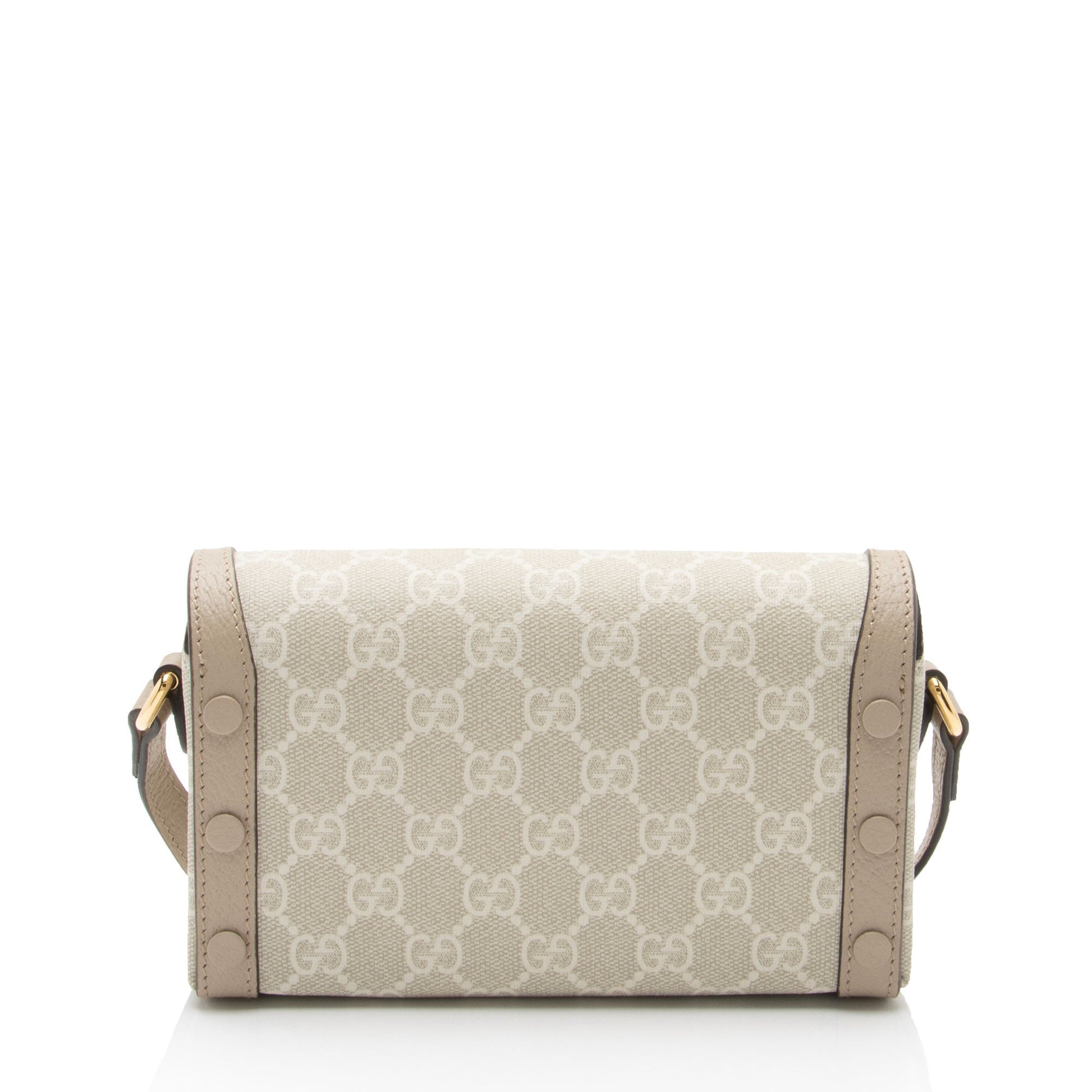 Gucci GG Supreme Horsebit SHF-FQ4V0d Leather Canvas Beige Mini Crossbody Bag
