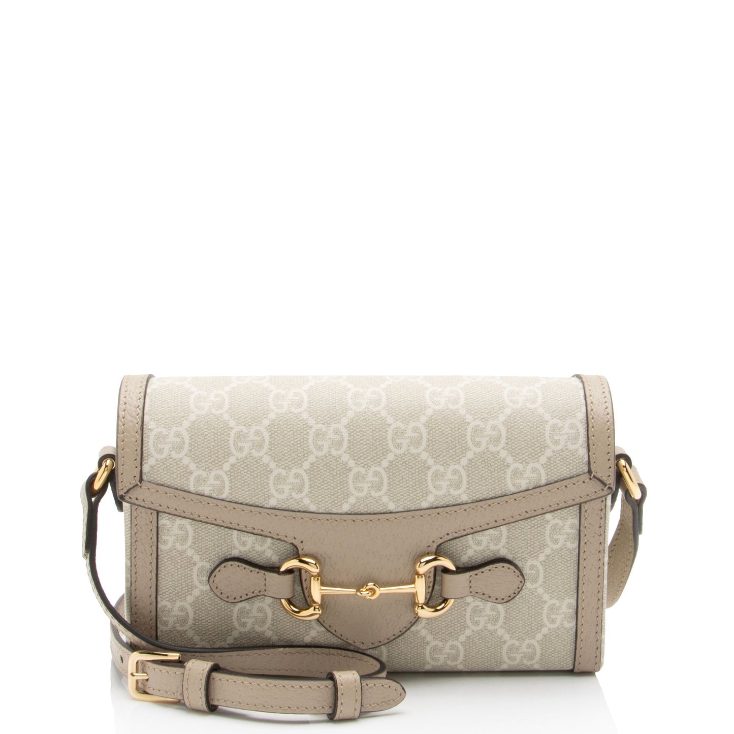 Gucci GG Supreme Horsebit SHF-FQ4V0d Leather Canvas Beige Mini Crossbody Bag