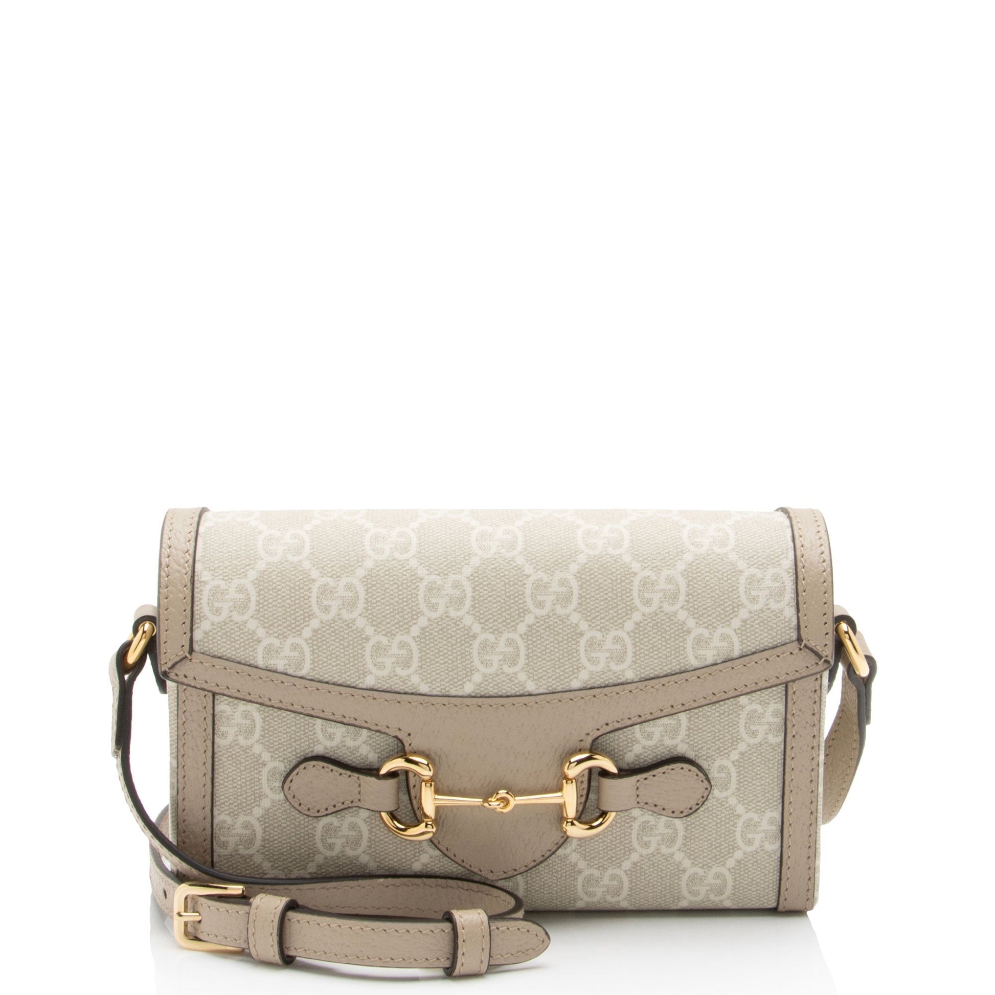 Gucci GG Supreme Horsebit SHF-FQ4V0d Leather Canvas Beige Mini Crossbody Bag