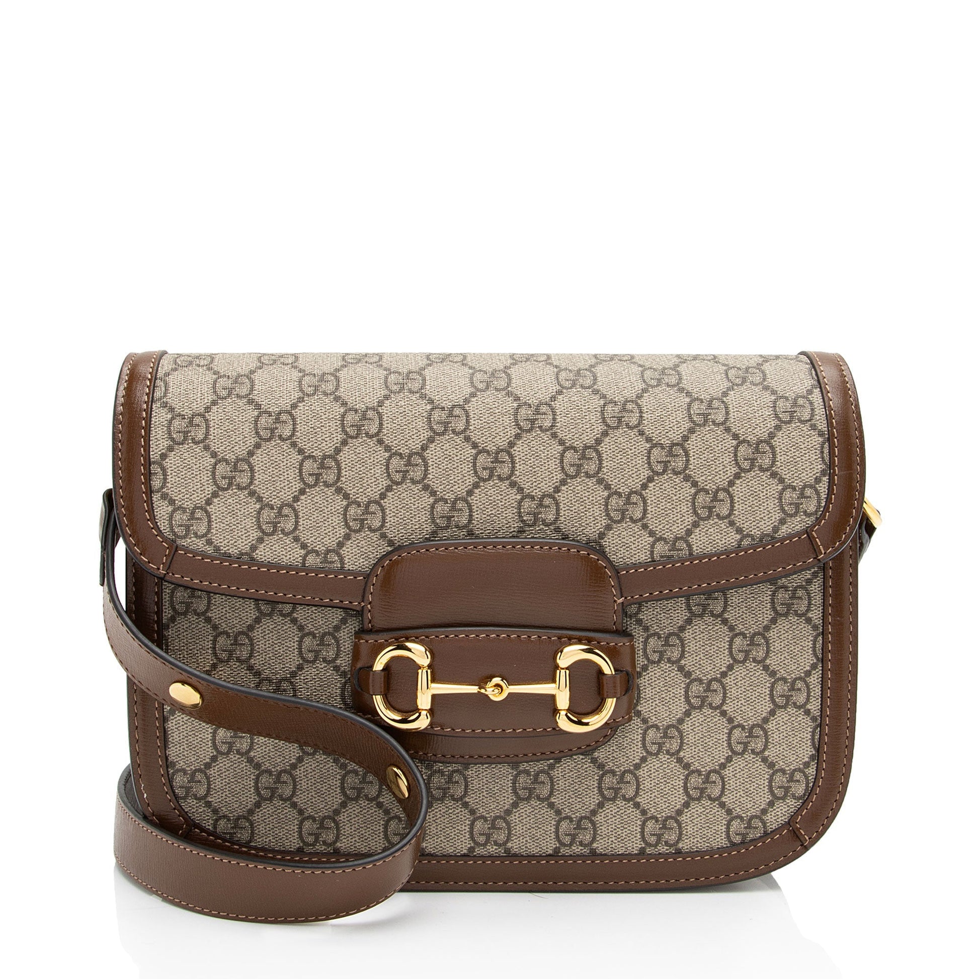 Gucci GG Supreme Horsebit SHF-cQUglM Leather Canvas Brown Beige Crossbody Bag