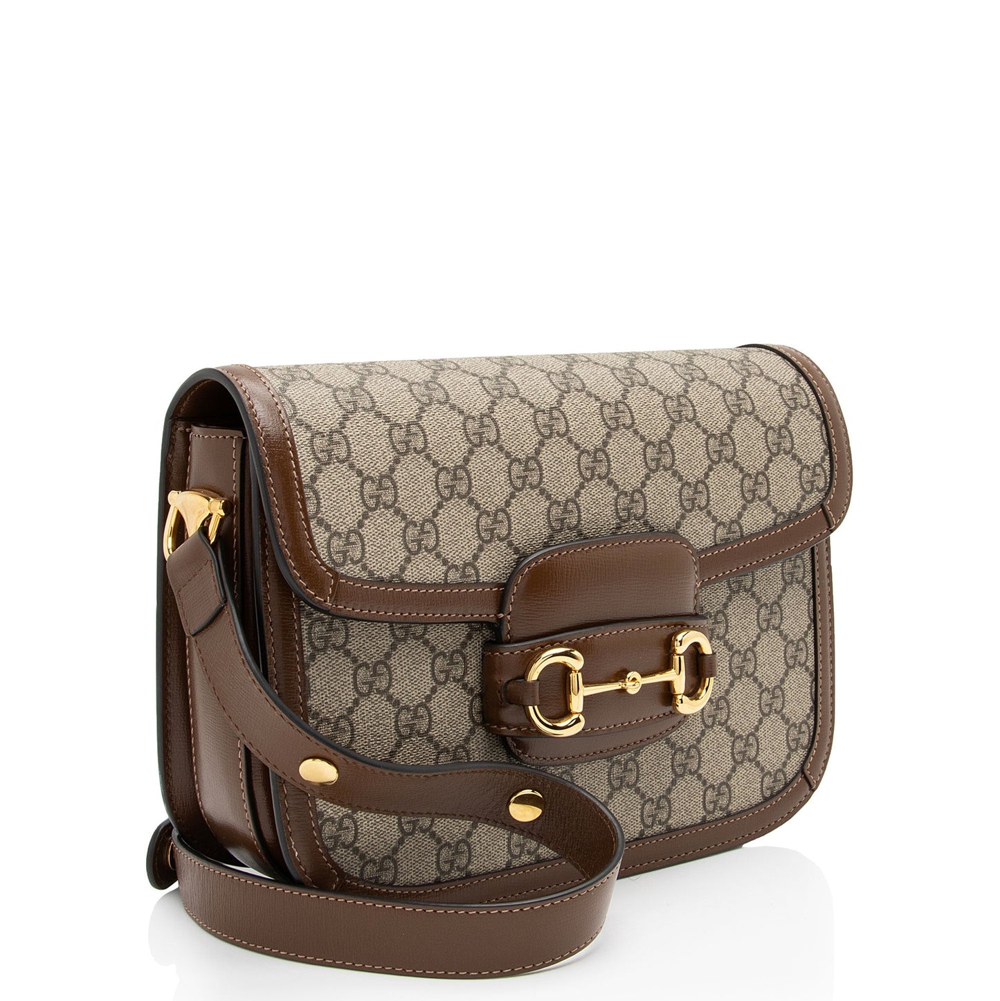 Gucci GG Supreme Horsebit SHF-cQUglM Leather Canvas Brown Beige Crossbody Bag