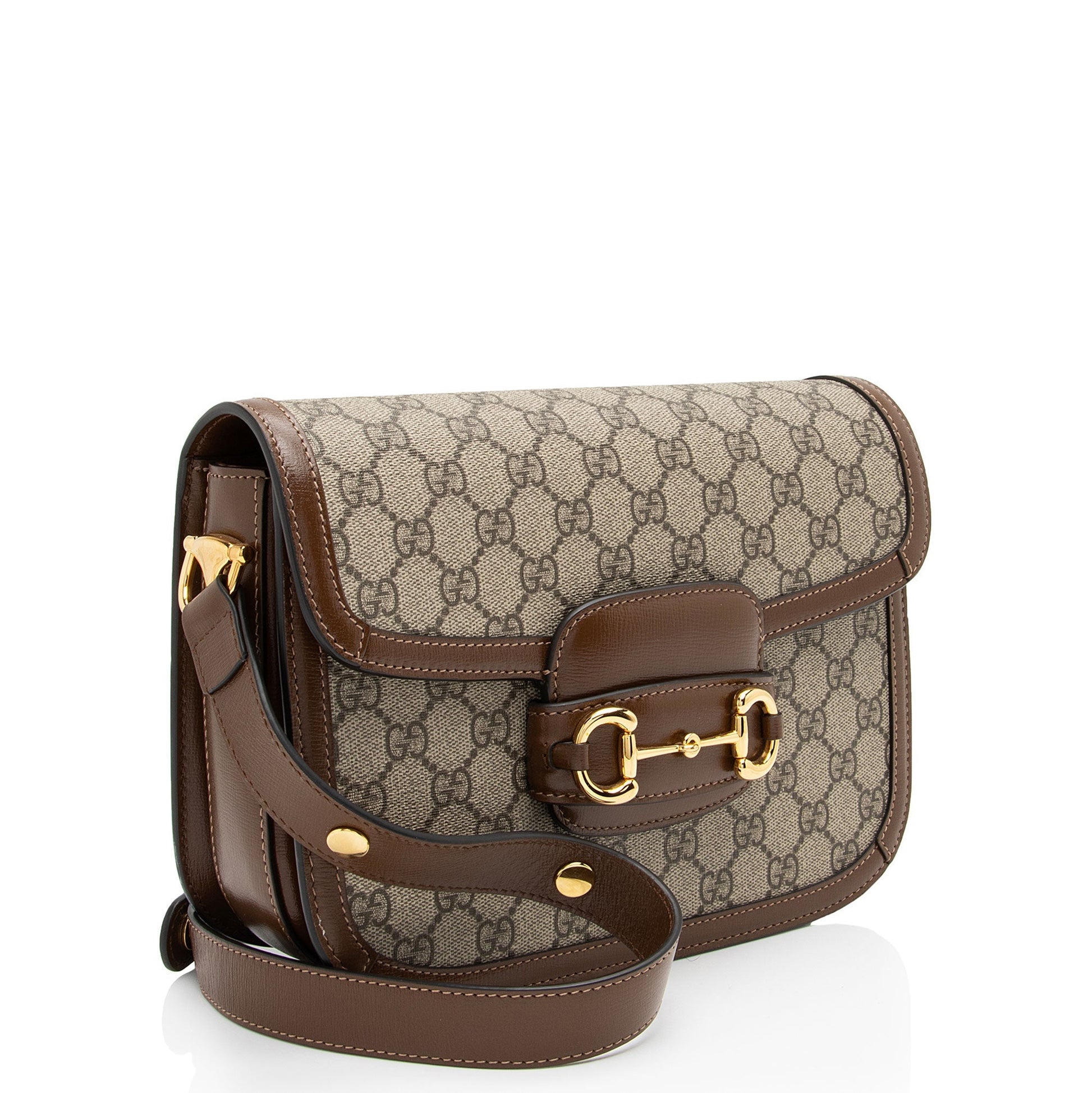 Gucci GG Supreme Horsebit SHF-cQUglM Leather Canvas Brown Beige Crossbody Bag