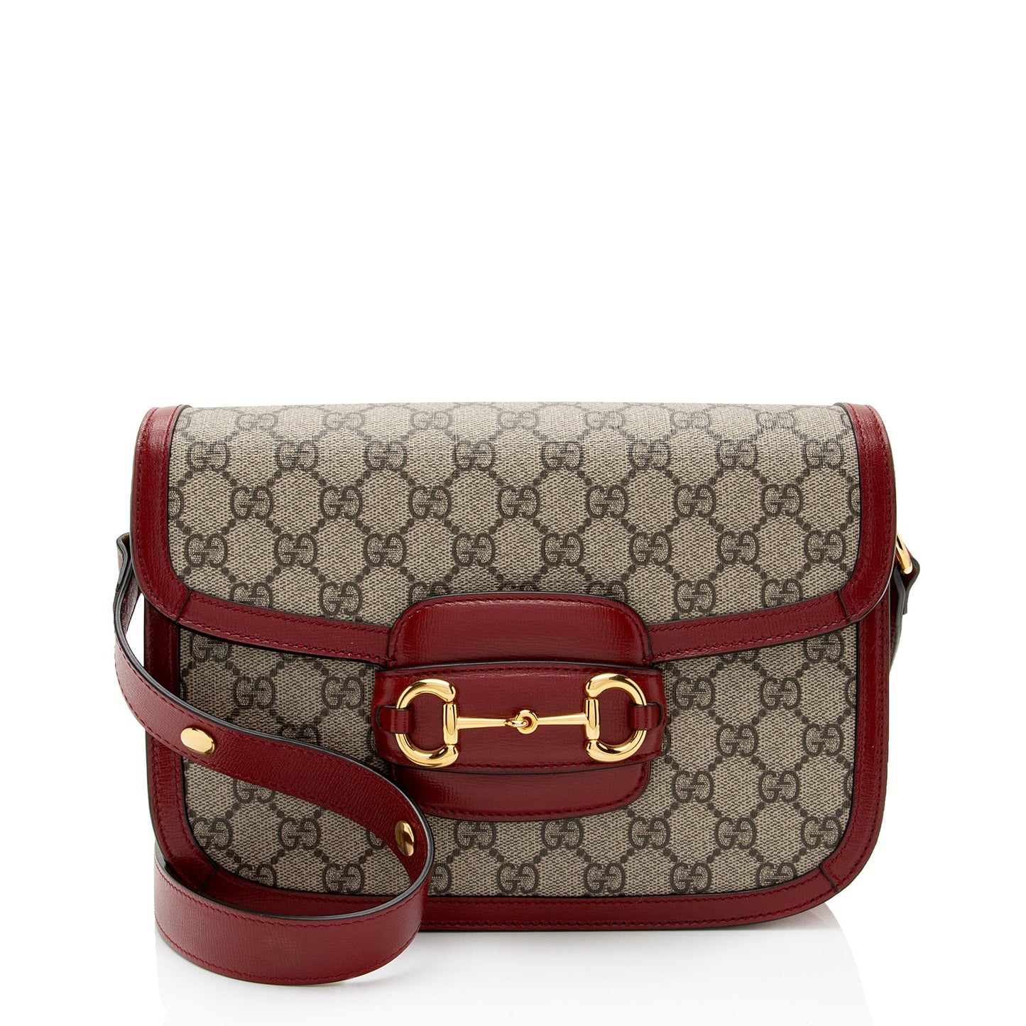 Gucci GG Supreme Horsebit SHF-aGjQ4R Leather Canvas Beige Red Crossbody Bag