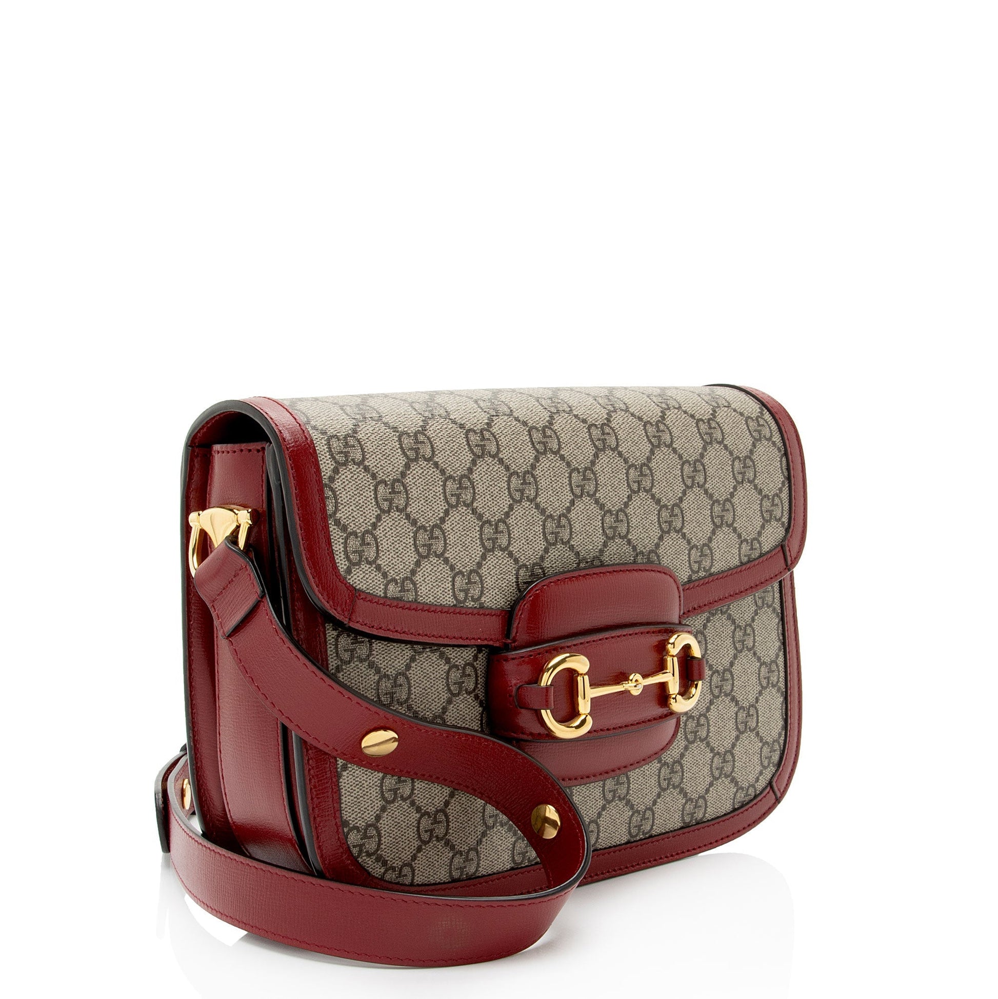 Gucci GG Supreme Horsebit SHF-aGjQ4R Leather Canvas Beige Red Crossbody Bag