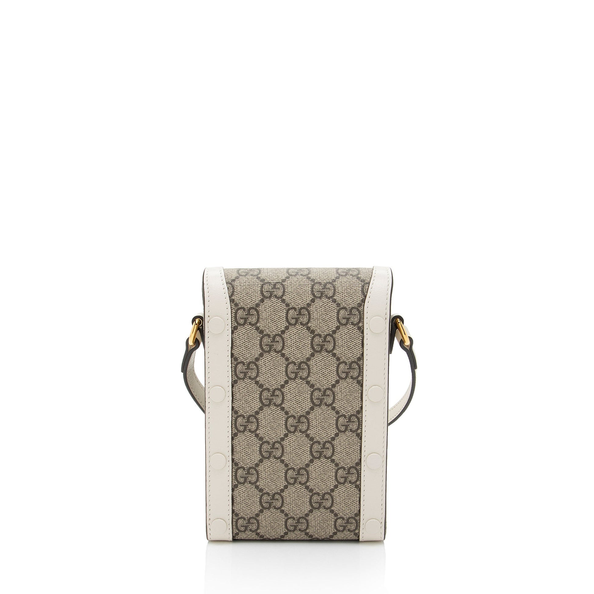 Gucci GG Supreme Horsebit Vertical SHF-eO3rqs Leather Canvas White Beige Crossbody Bag
