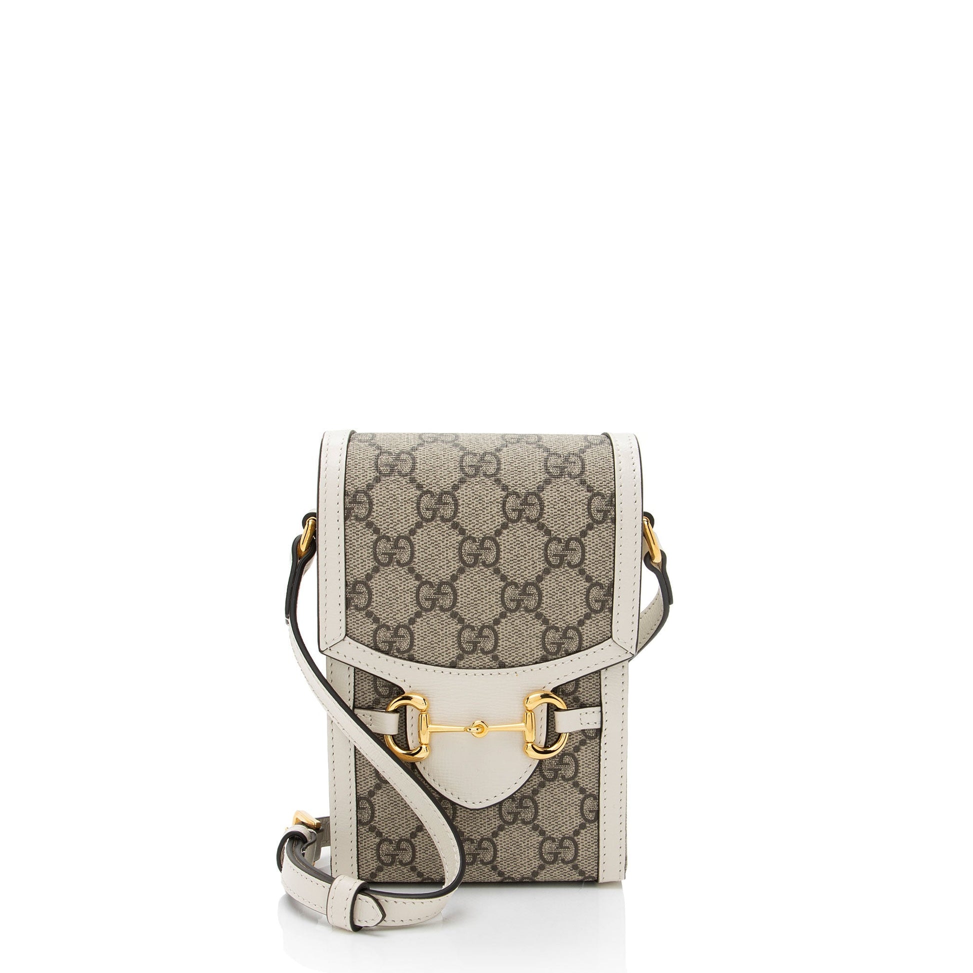 Gucci GG Supreme Horsebit Vertical SHF-eO3rqs Leather Canvas White Beige Crossbody Bag