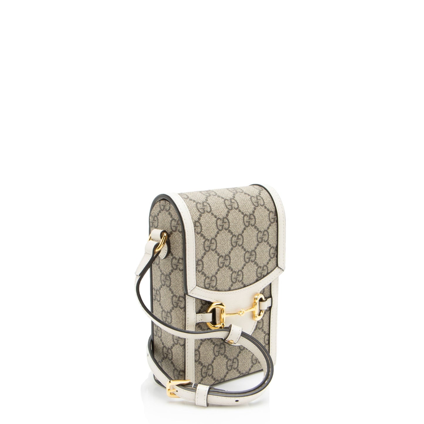 Gucci GG Supreme Horsebit Vertical Leather Canvas White Beige Crossbody Bag