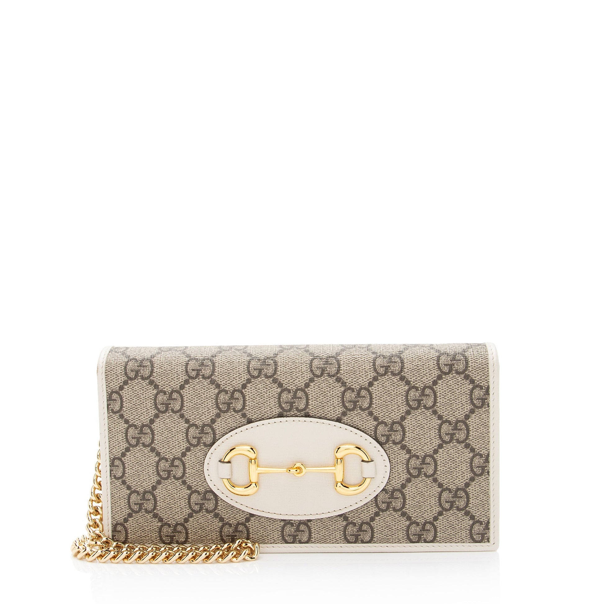 Gucci GG Supreme Horsebit Wallet on Leather Canvas White Beige Crossbody Bag