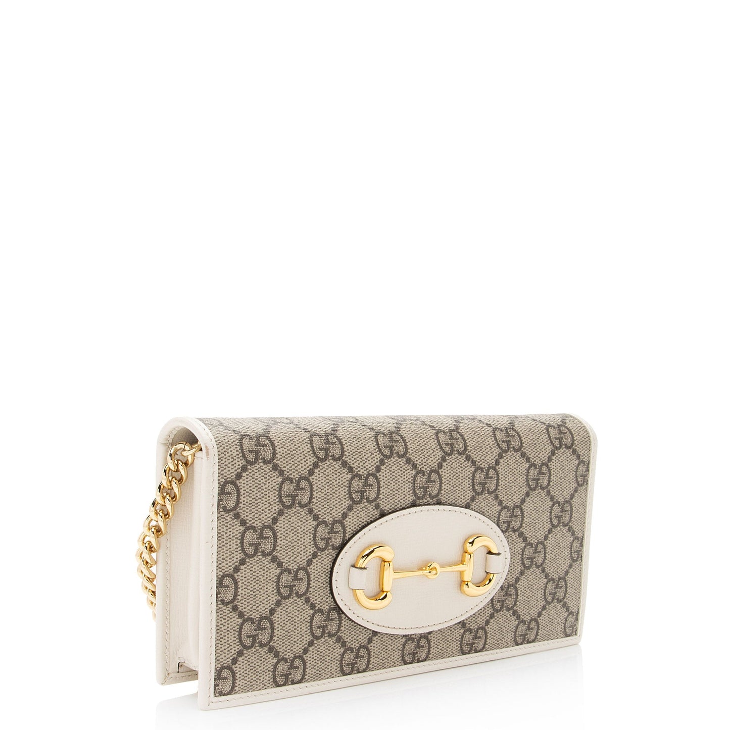Gucci GG Supreme Horsebit Wallet on Leather Canvas White Beige Crossbody Bag