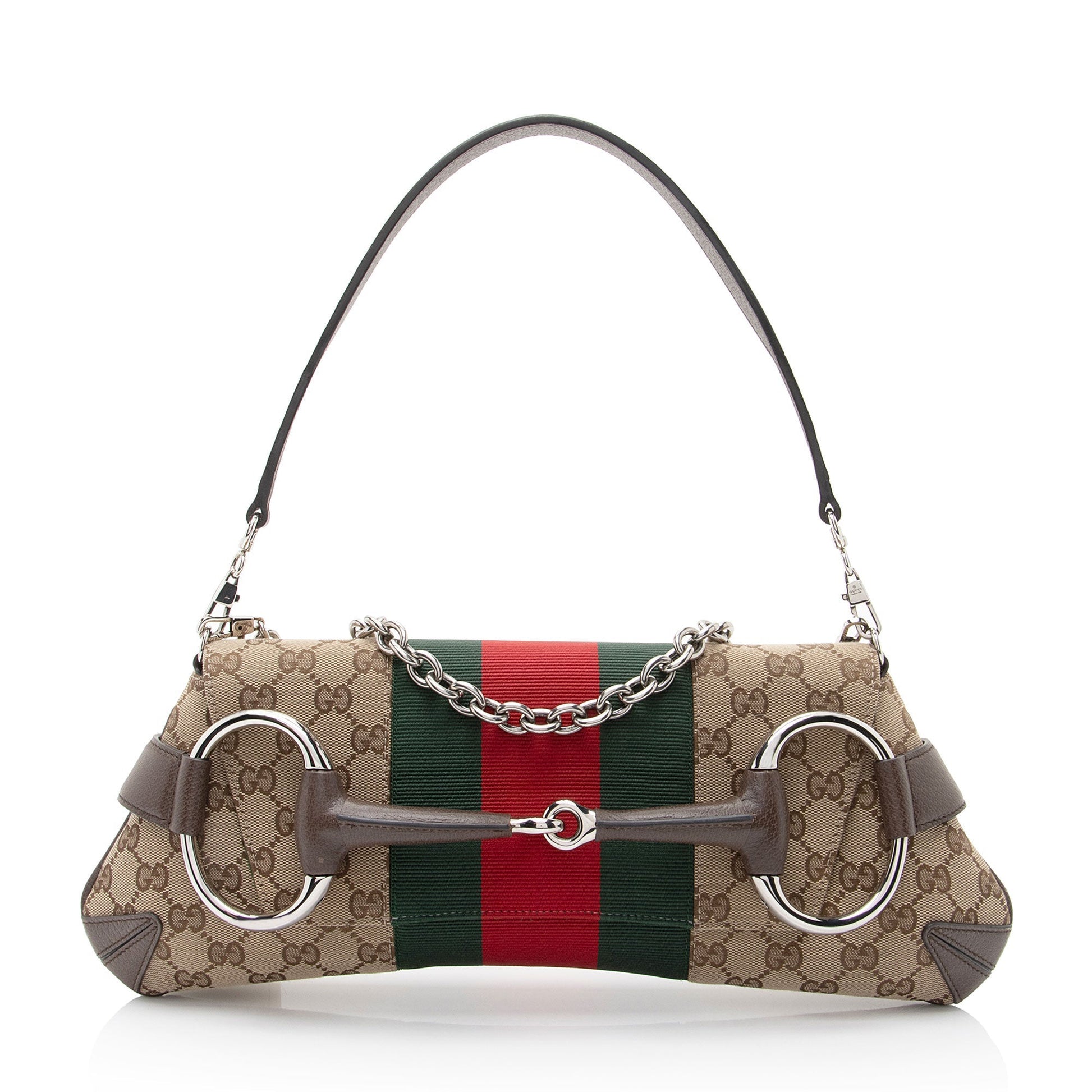 Gucci GG Supreme Horsebit Web Chain Leather Canvas Nylon Brown Shoulder Bag Shf Z3Mumz