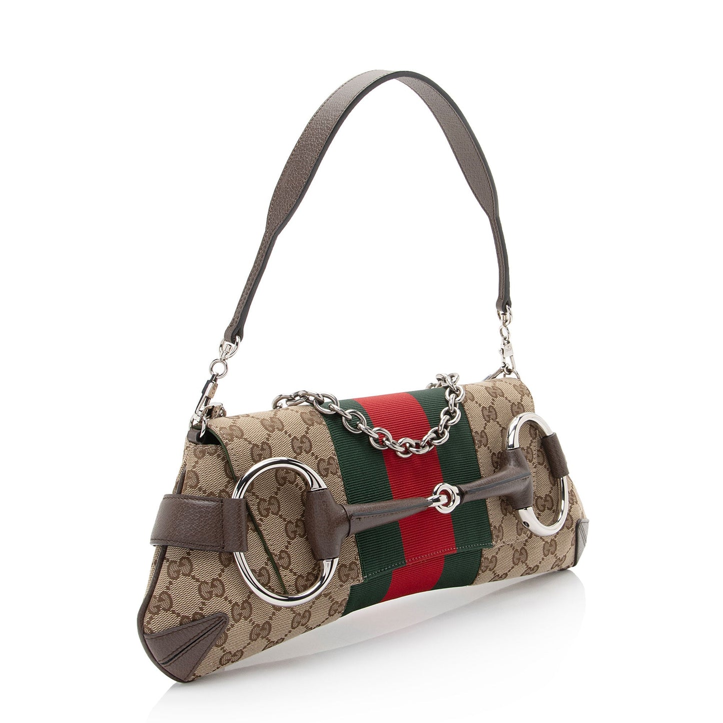 Gucci GG Supreme Horsebit Web Chain Leather Canvas Nylon Brown Shoulder Bag Shf Z3Mumz