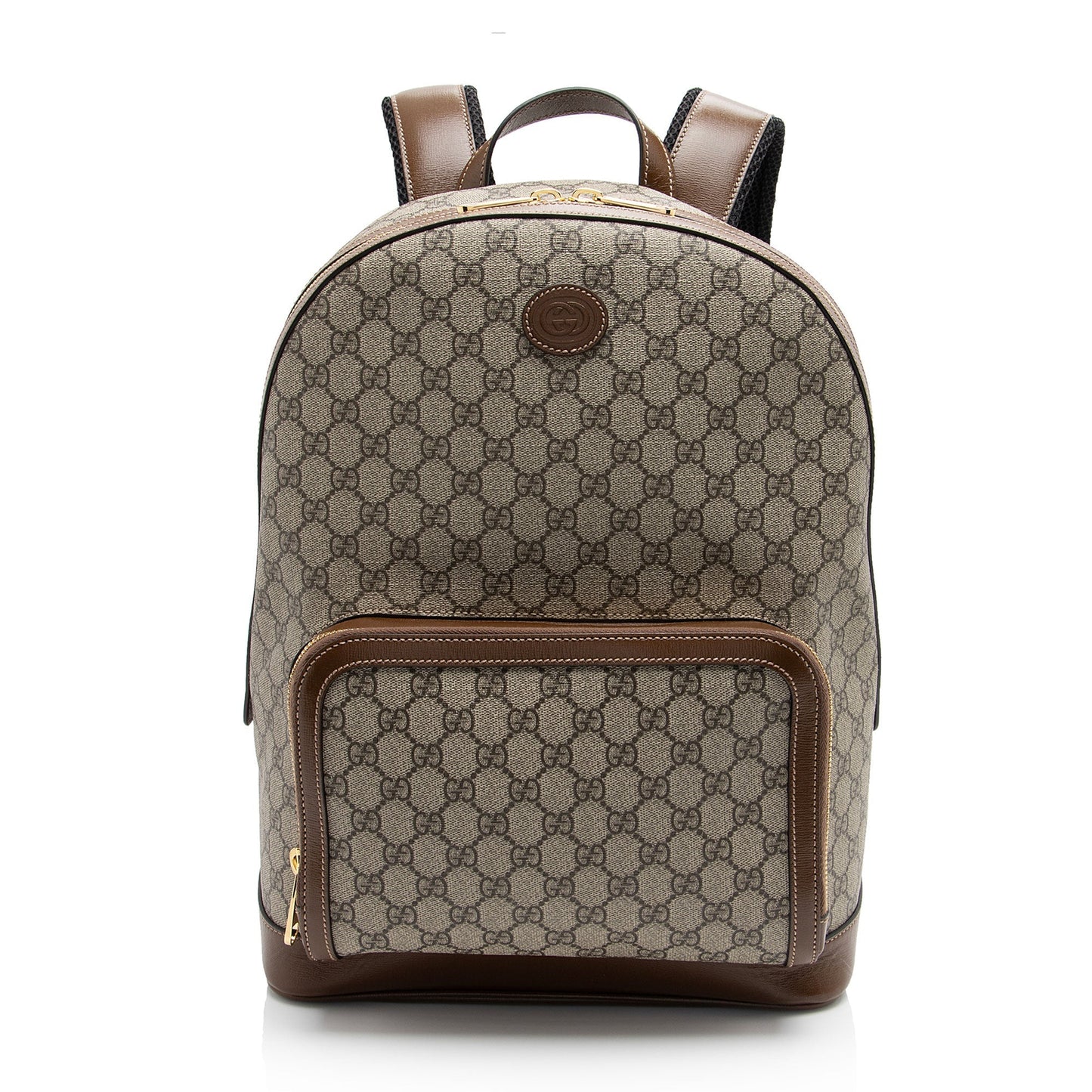 Gucci GG Supreme Interlocking G Backpack Leather Canvas Nylon Brown Shoulder Bag Shf Khisqt