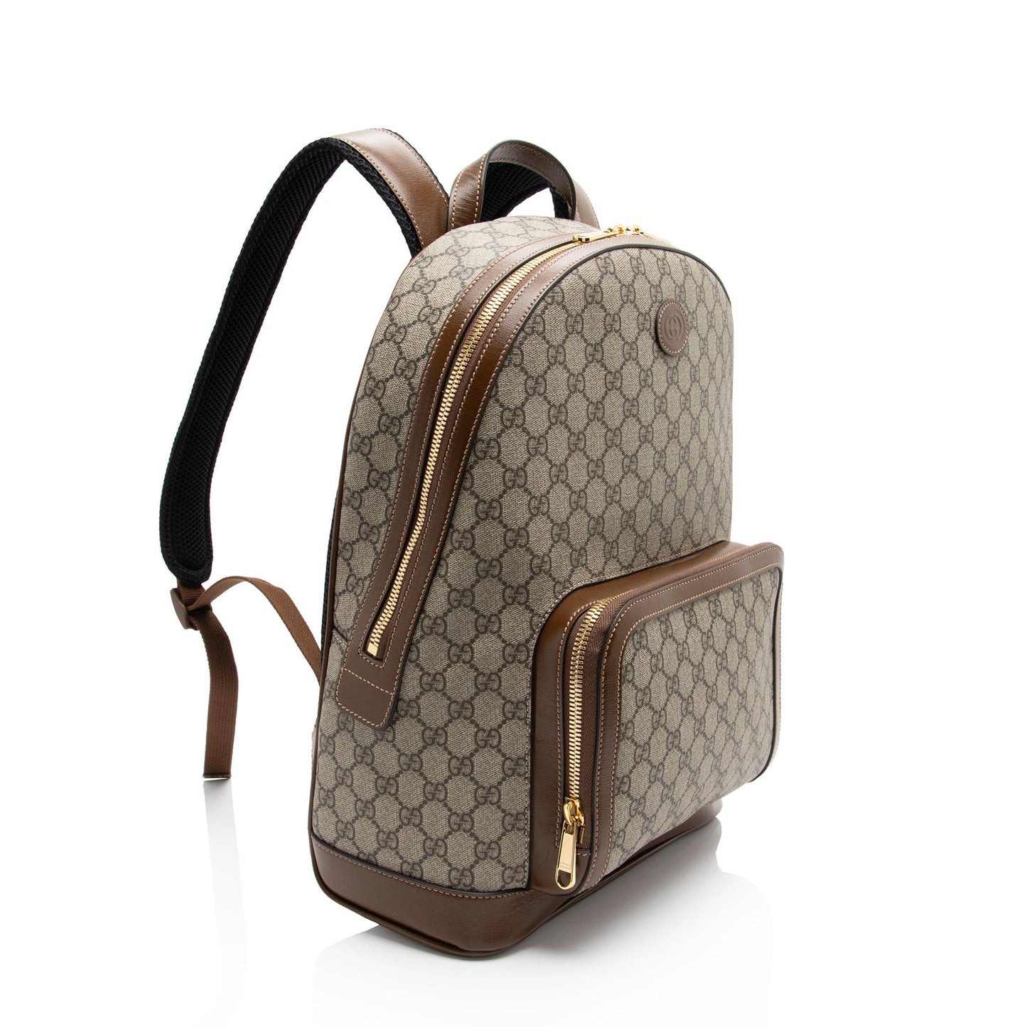 Gucci GG Supreme Interlocking G Backpack Leather Canvas Nylon Brown Shoulder Bag Shf Khisqt