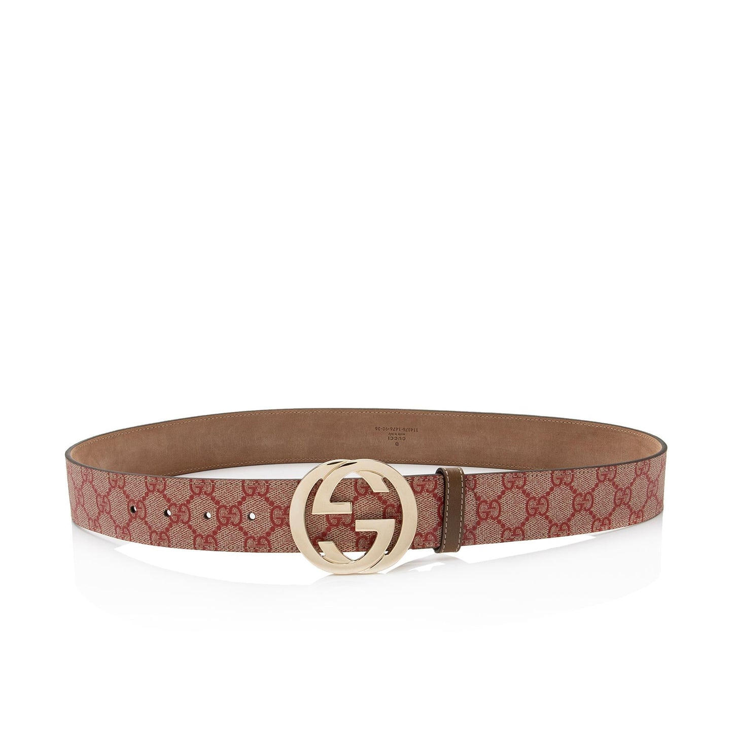 Gucci GG Supreme Interlocking G Belt Leather Canvas Beige Red Accessory