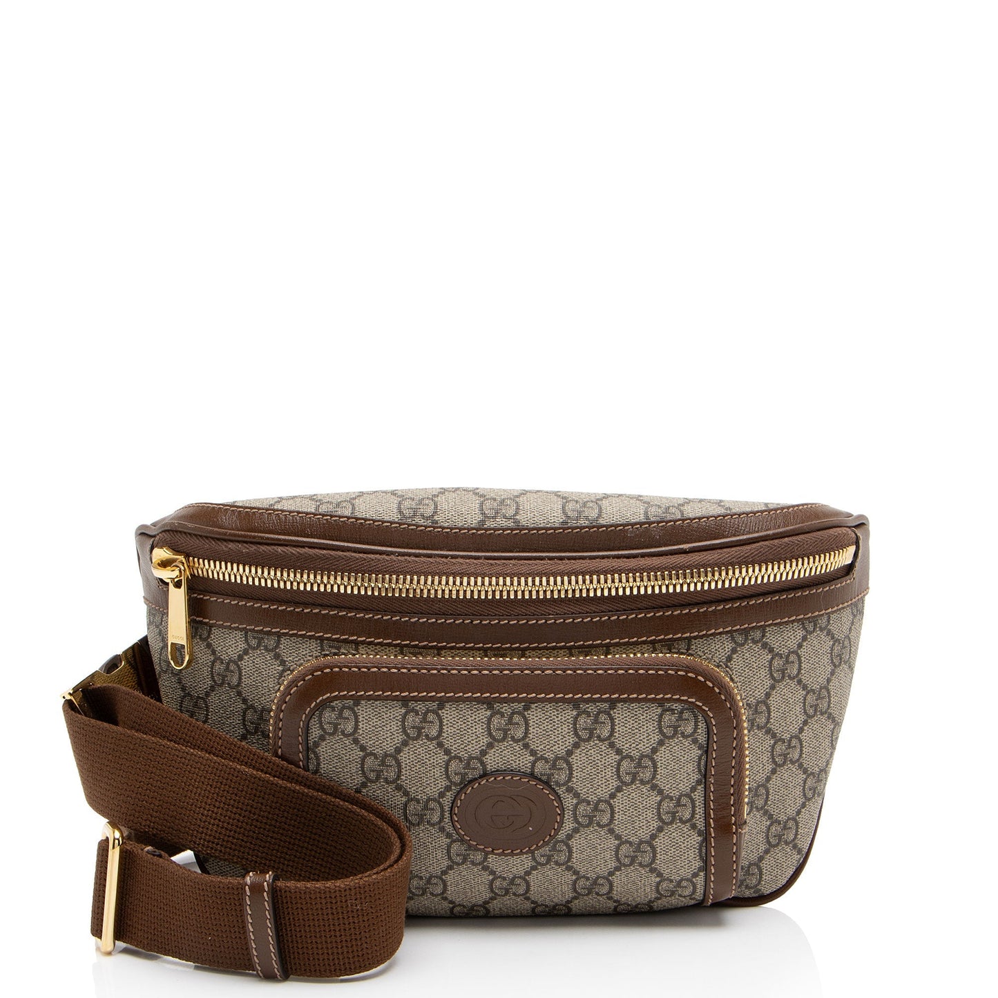 Gucci GG Supreme Interlocking G Belt Leather Canvas Nylon Brown Accessory