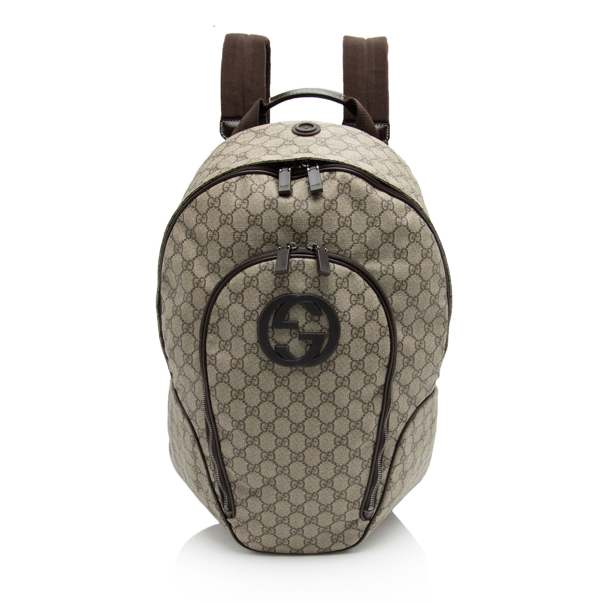 Gucci GG Supreme Interlocking G Backpack Leather Canvas Nylon Brown Shoulder Bag