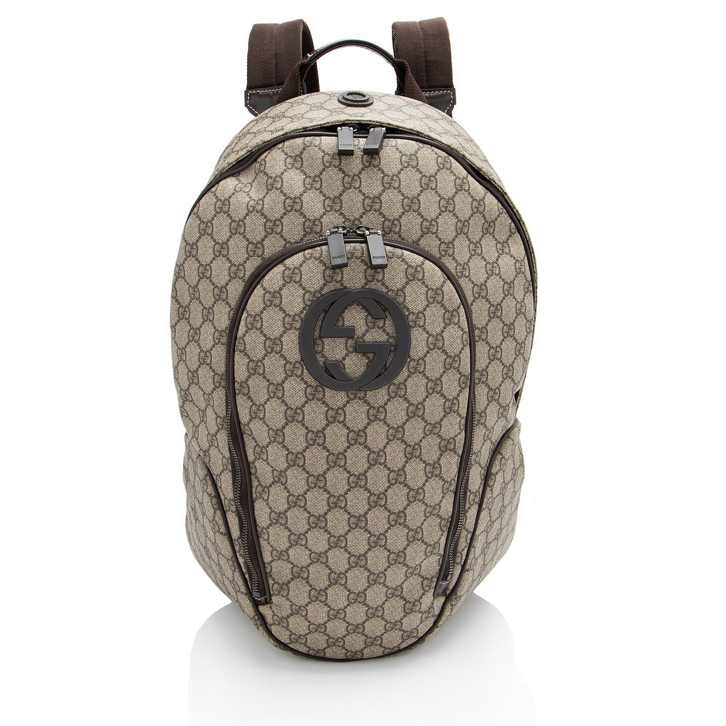 Gucci GG Supreme Interlocking G Backpack Leather Canvas Nylon Brown Shoulder Bag Shf Qigfpu