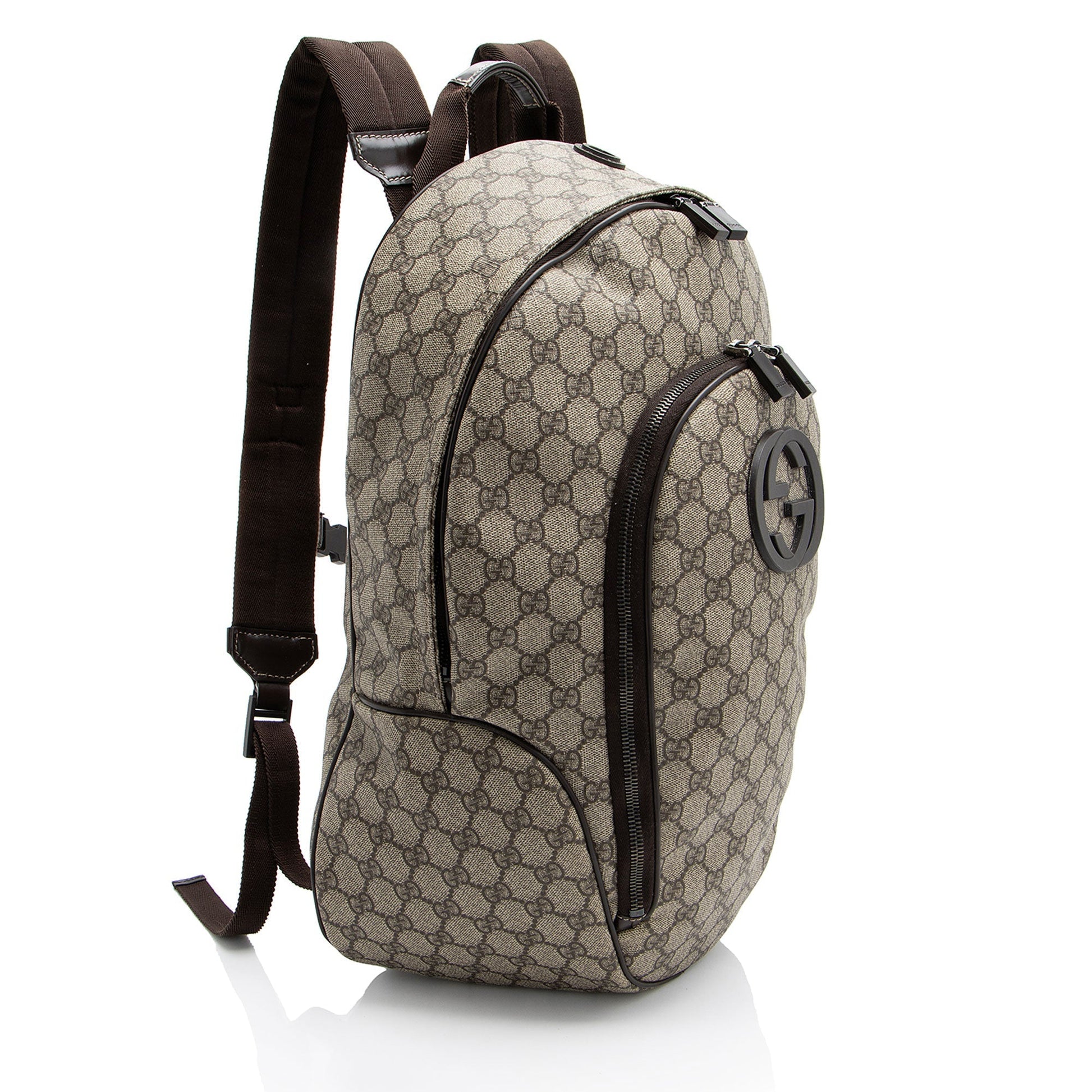 Gucci GG Supreme Interlocking G Backpack Leather Canvas Nylon Brown Shoulder Bag Shf Qigfpu
