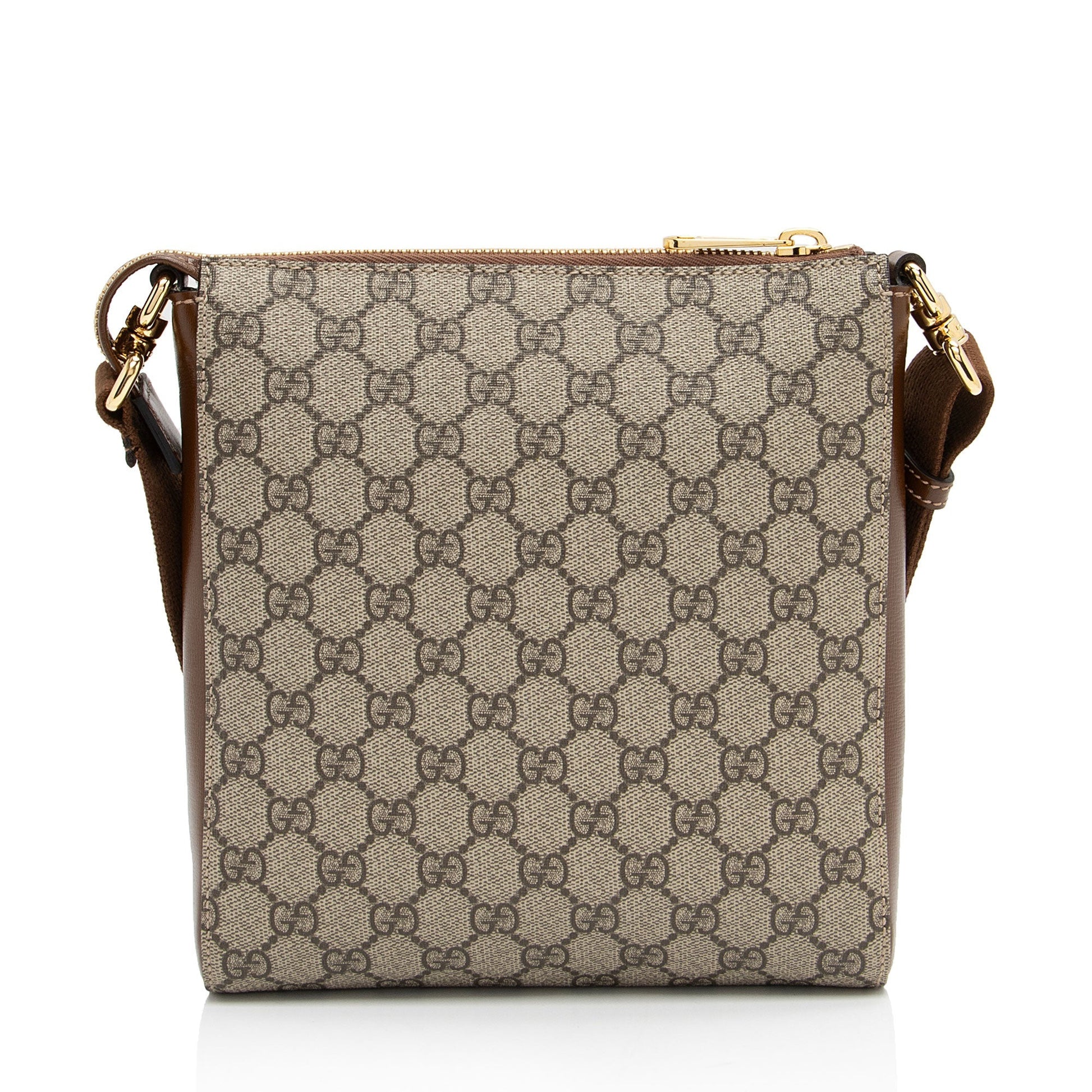 Gucci GG Supreme Interlocking G Messenger Leather Canvas Nylon Brown Shoulder Bag