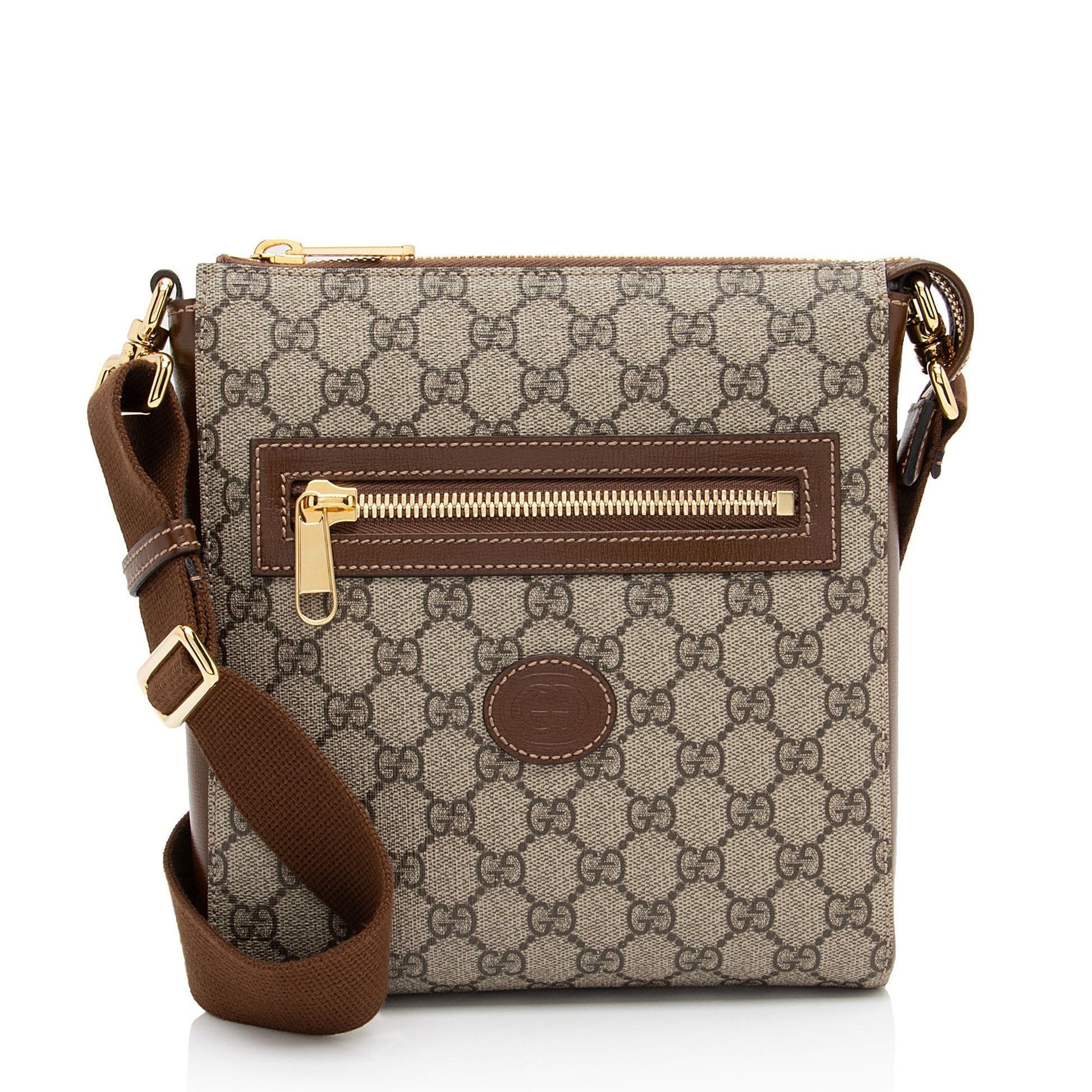 Gucci GG Supreme Interlocking G Messenger Leather Canvas Nylon Brown Shoulder Bag Shf Xfbd7L
