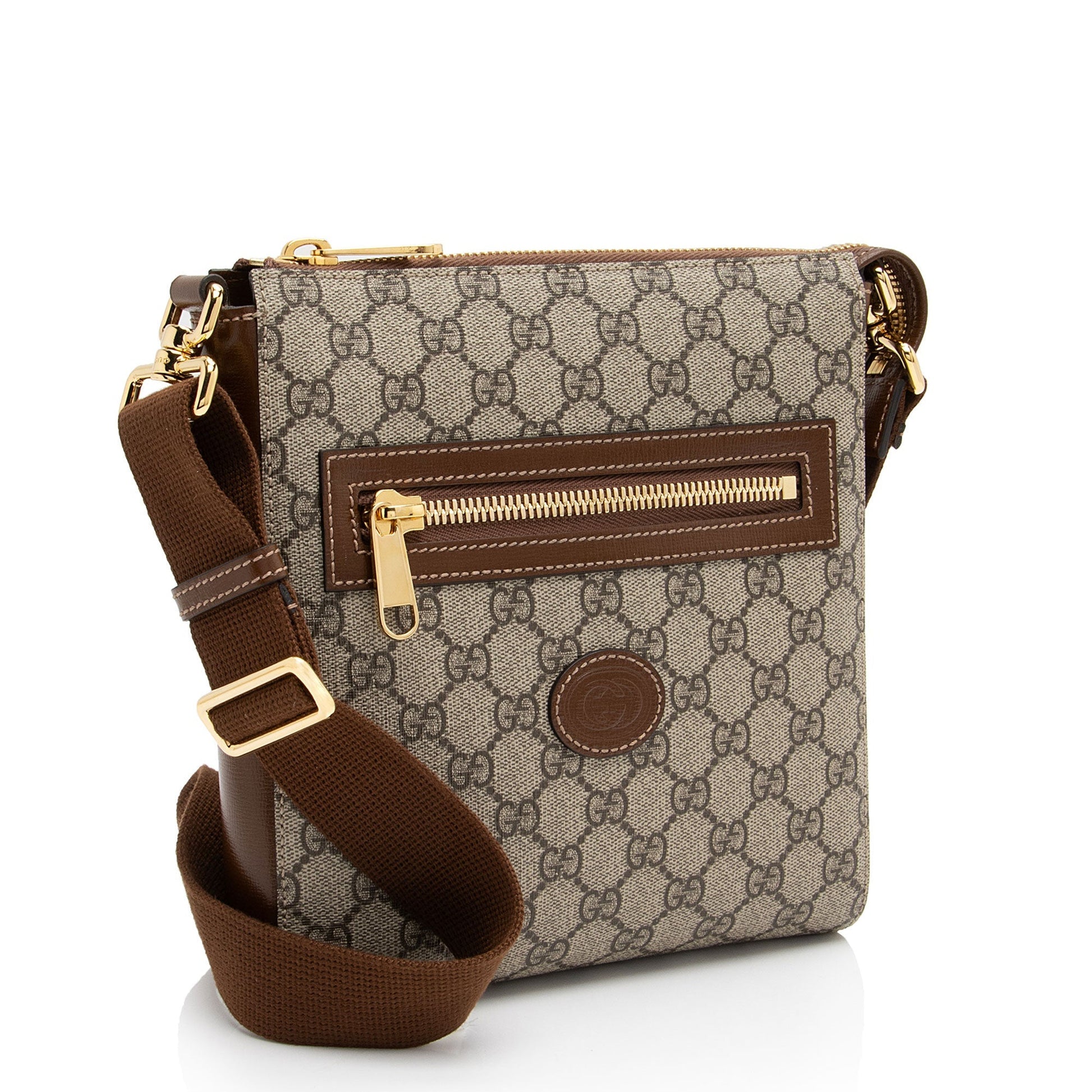Gucci GG Supreme Interlocking G Messenger Leather Canvas Nylon Brown Shoulder Bag Shf Xfbd7L