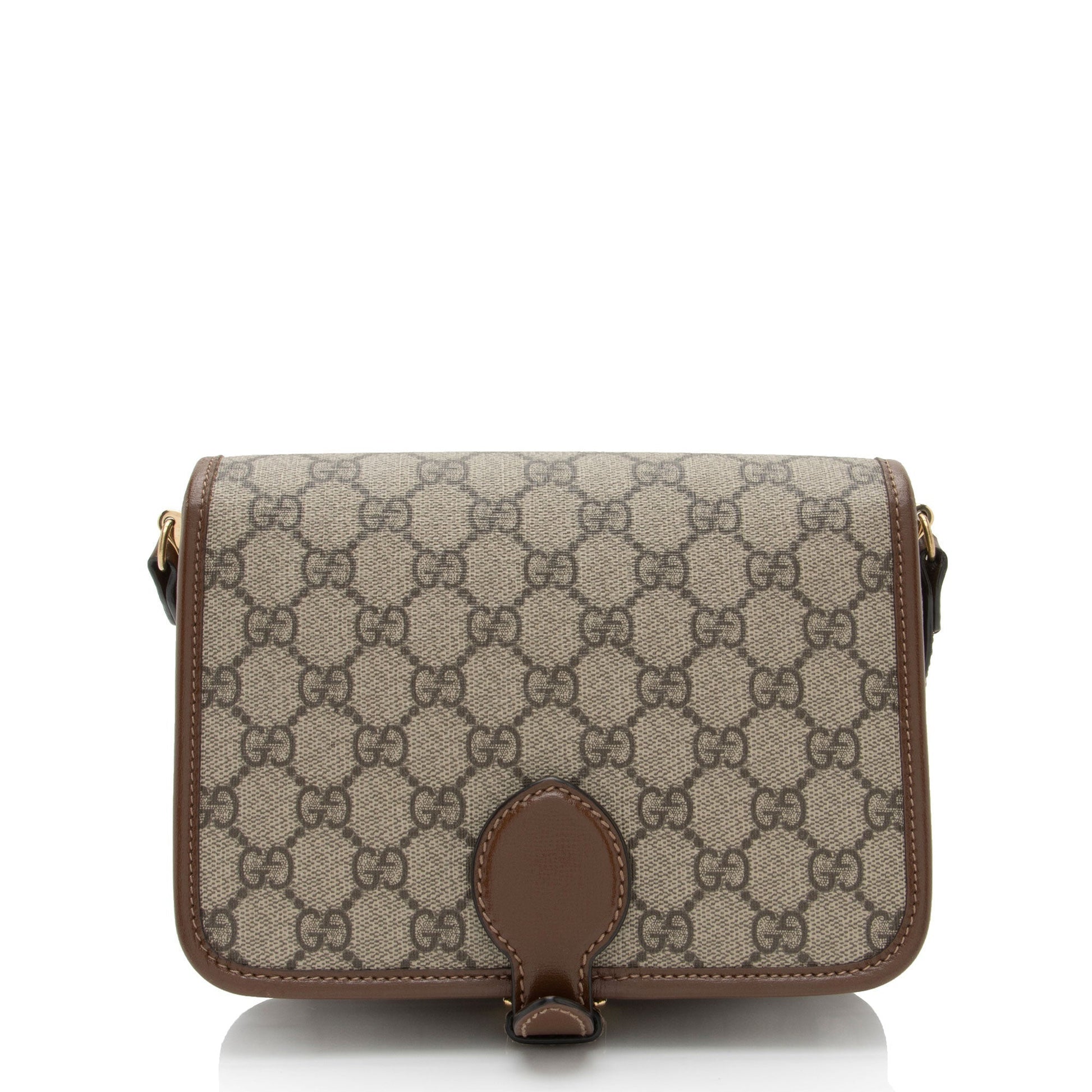 Gucci GG Supreme Interlocking G Leather Canvas Brown Mini Crossbody Bag