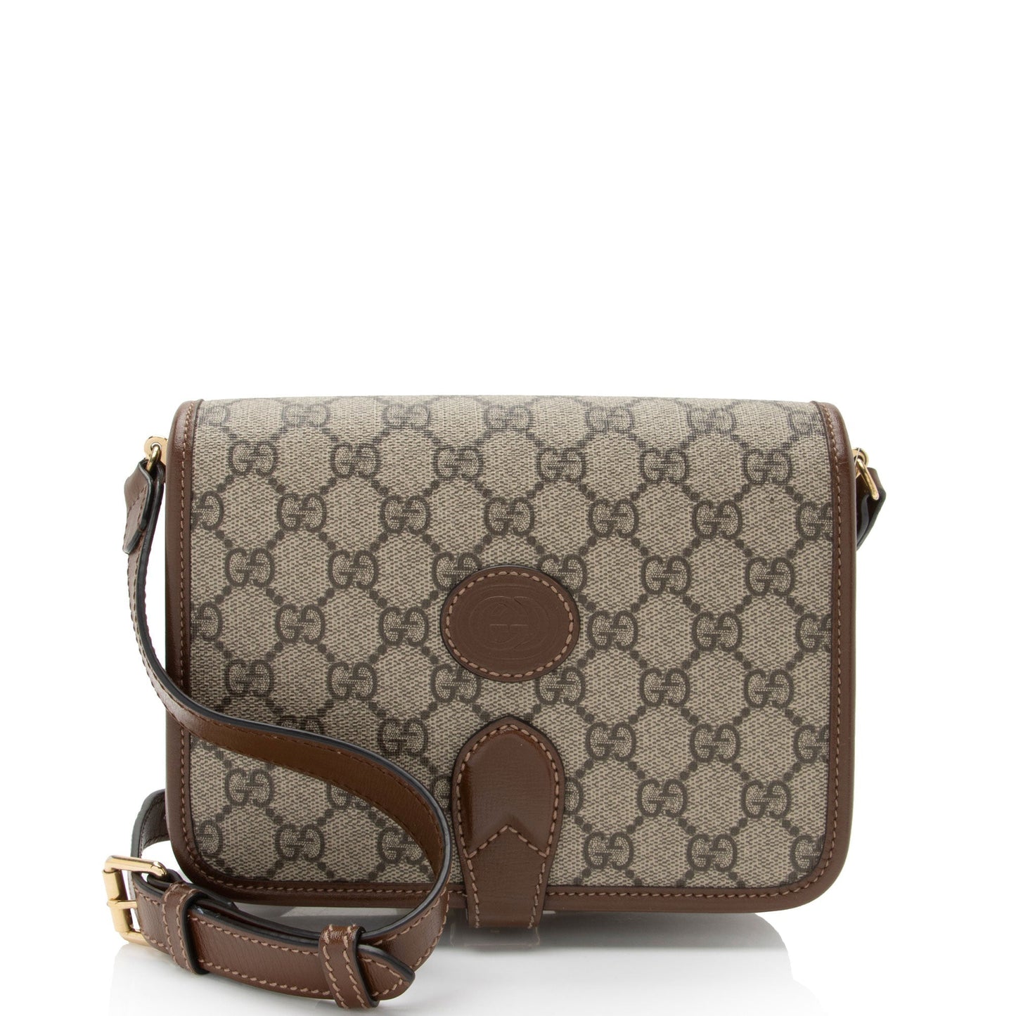 Gucci GG Supreme Interlocking G Leather Canvas Brown Mini Crossbody Bag
