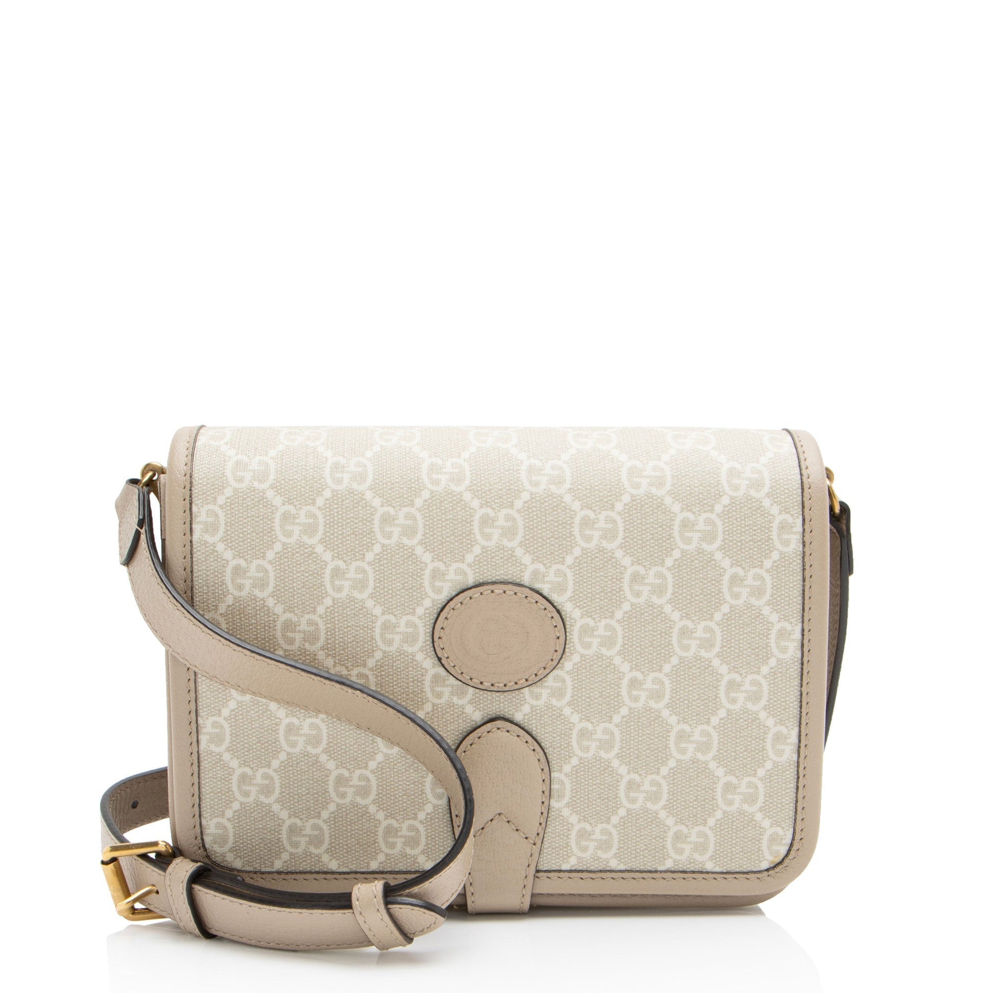 Gucci GG Supreme Interlocking G Leather Canvas Beige Mini Crossbody Bag
