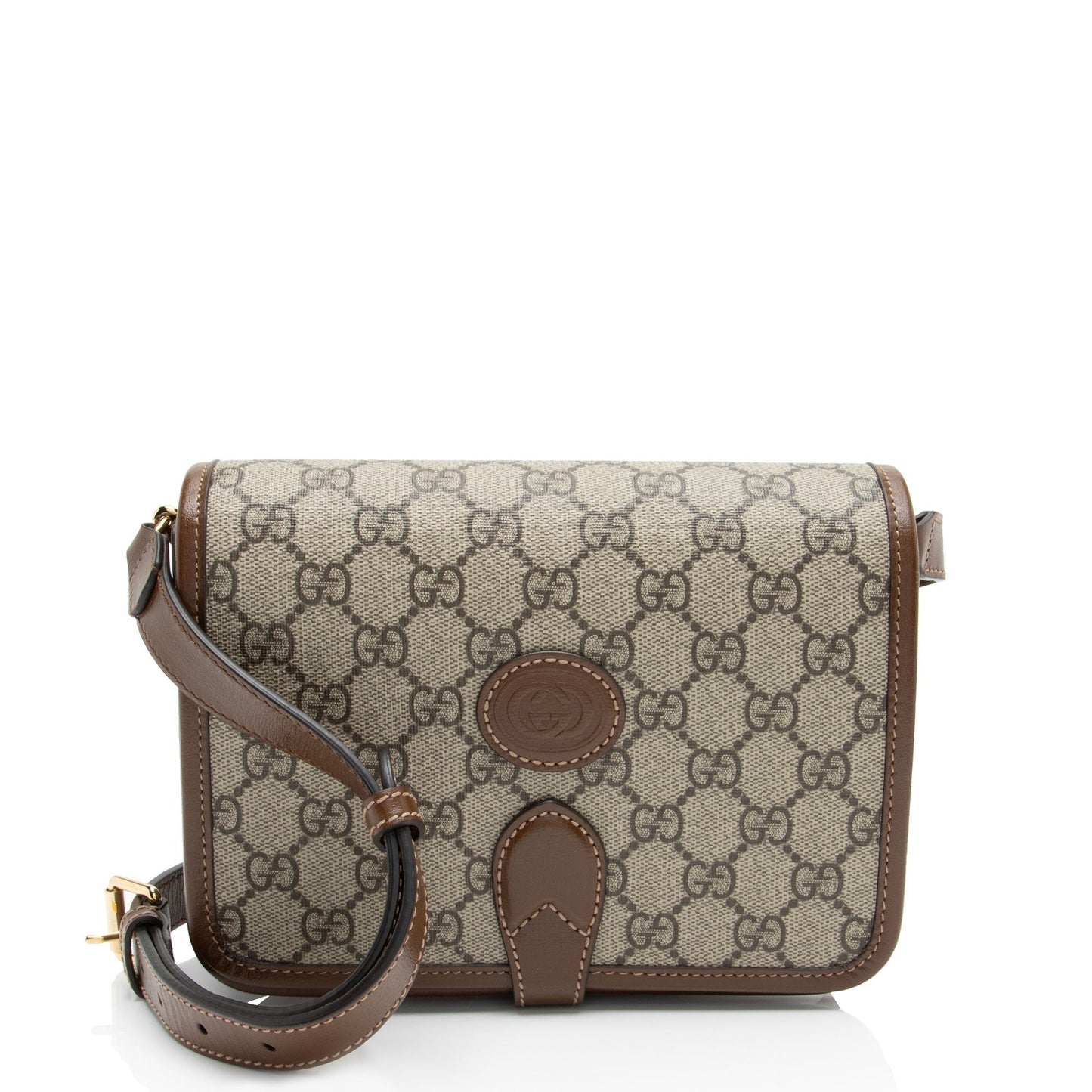 Gucci GG Supreme Interlocking G Leather Canvas Brown Mini Crossbody Bag Mini Crossbody