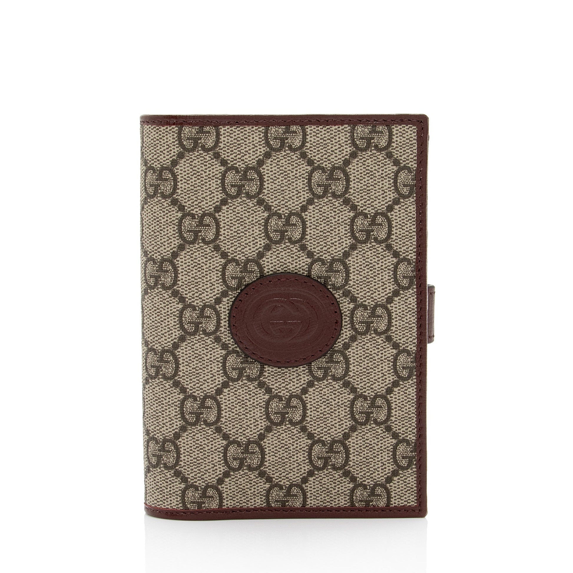 Gucci GG Supreme Interlocking G Passport Leather Canvas Beige Red Travel Bag