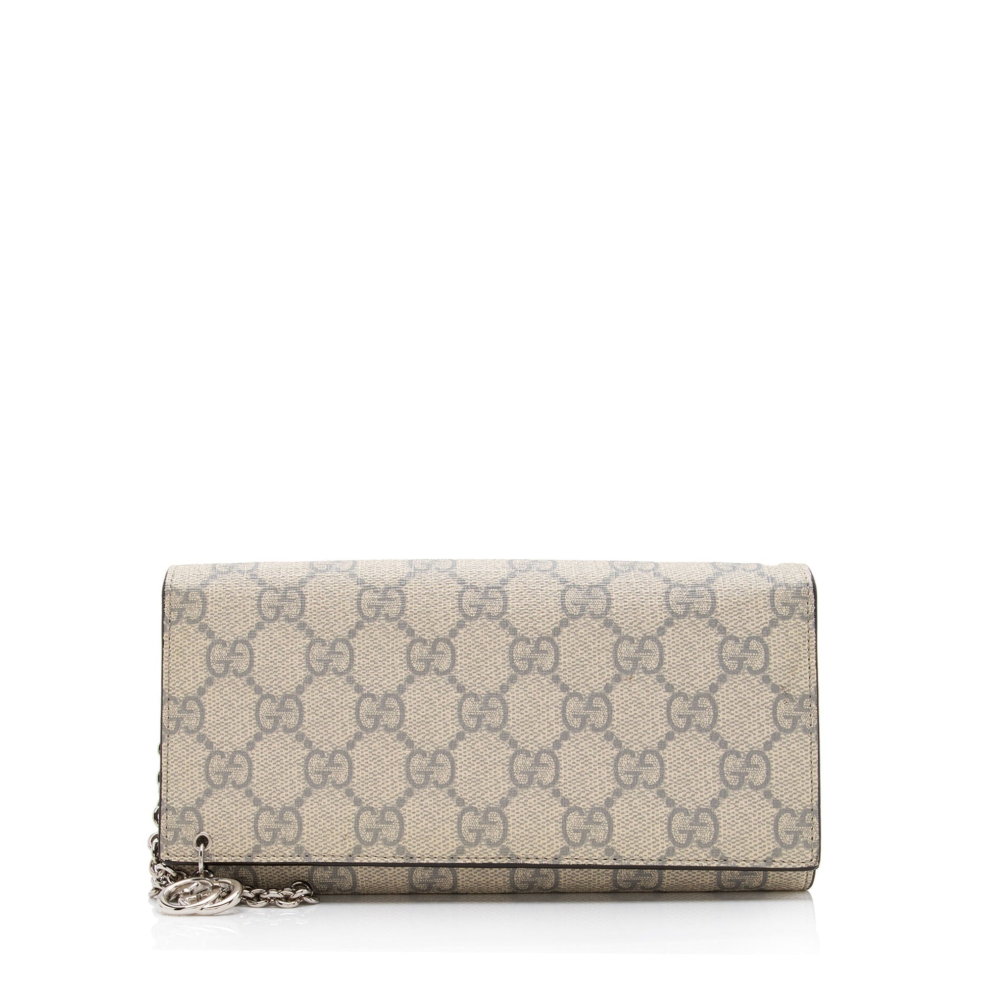 Gucci GG Supreme Interlocking G Wallet Leather Canvas Beige Grey Shoulder Bag