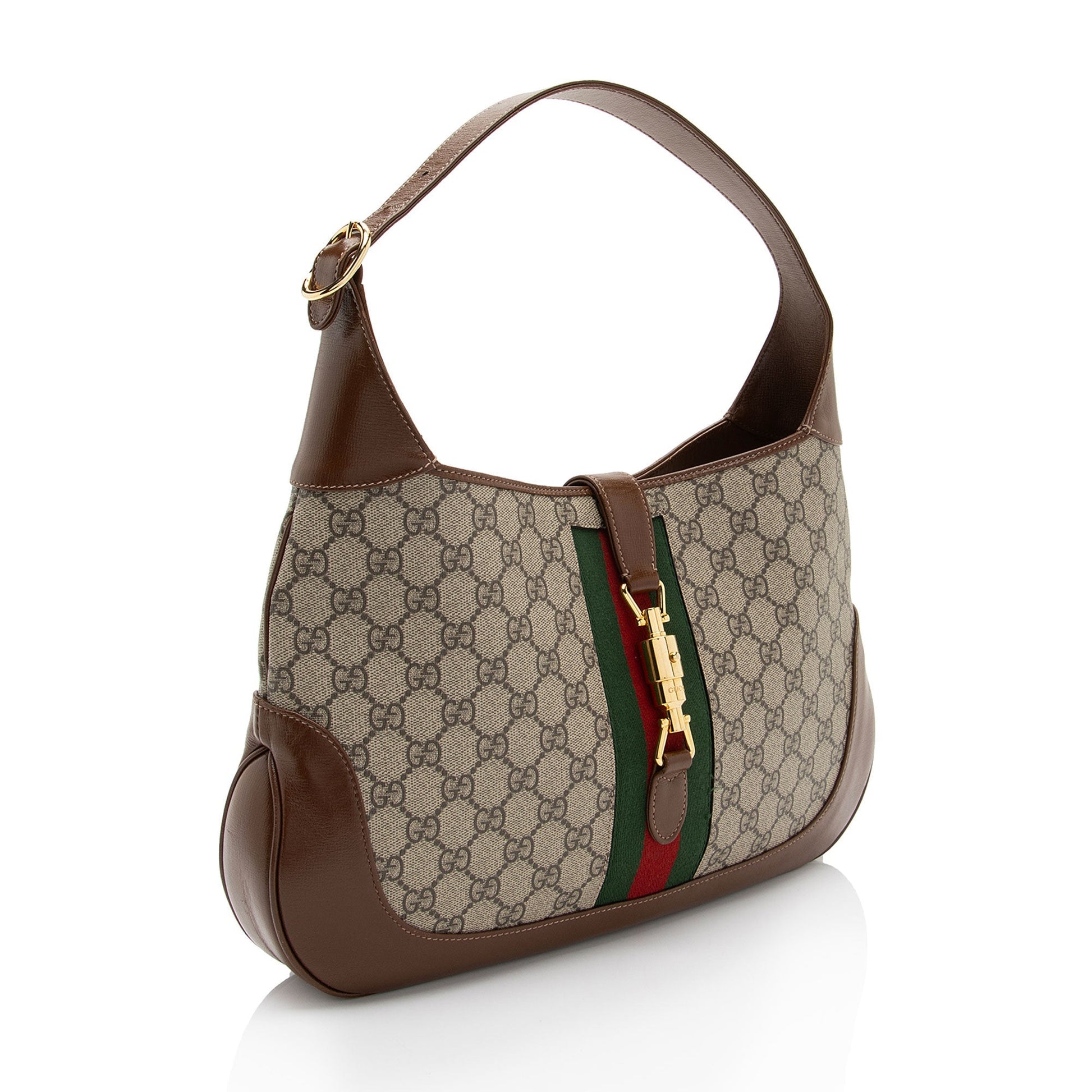 Gucci GG Supreme Jackie SHF-2WApCL Leather Canvas Brown Beige Crossbody Bag