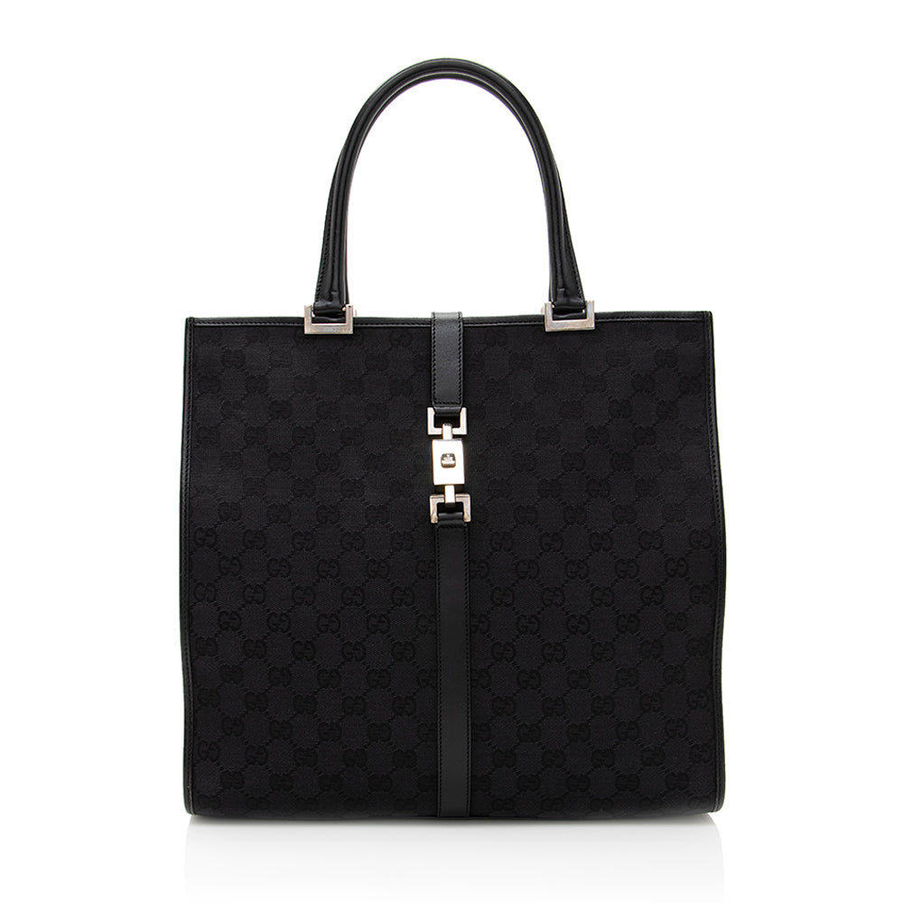 Gucci GG Supreme Bardot SHF Leather Canvas Black Tote Bag