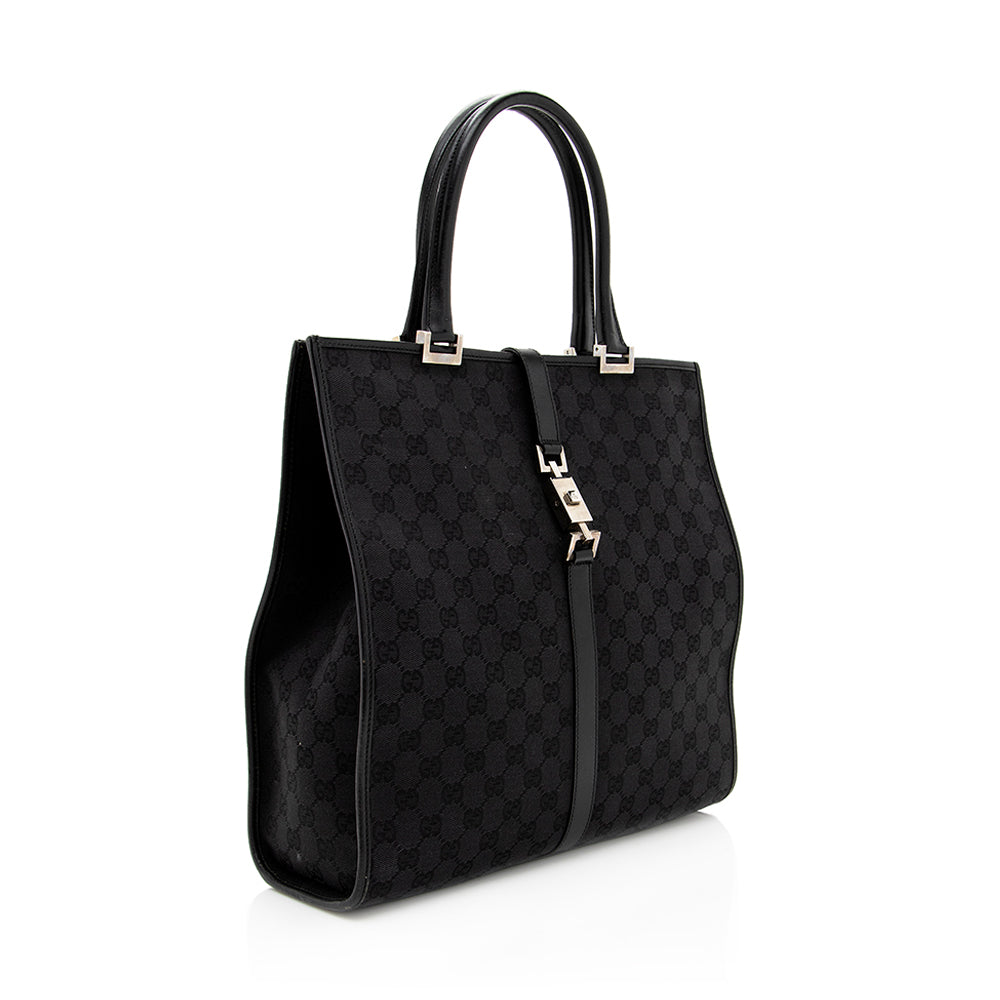 Gucci GG Supreme Bardot SHF Leather Canvas Black Tote Bag