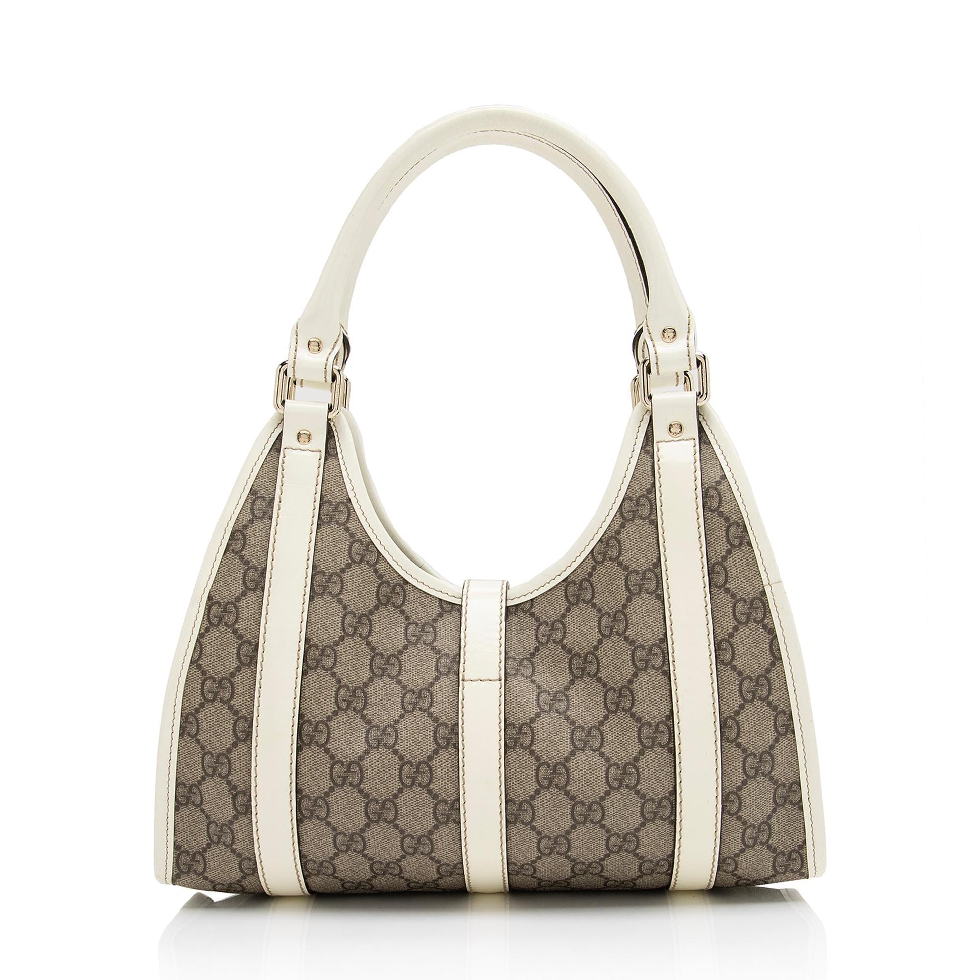Gucci GG Supreme Joy Bardot SHF-wBWBB2 Leather Canvas Patent White Shoulder Bag