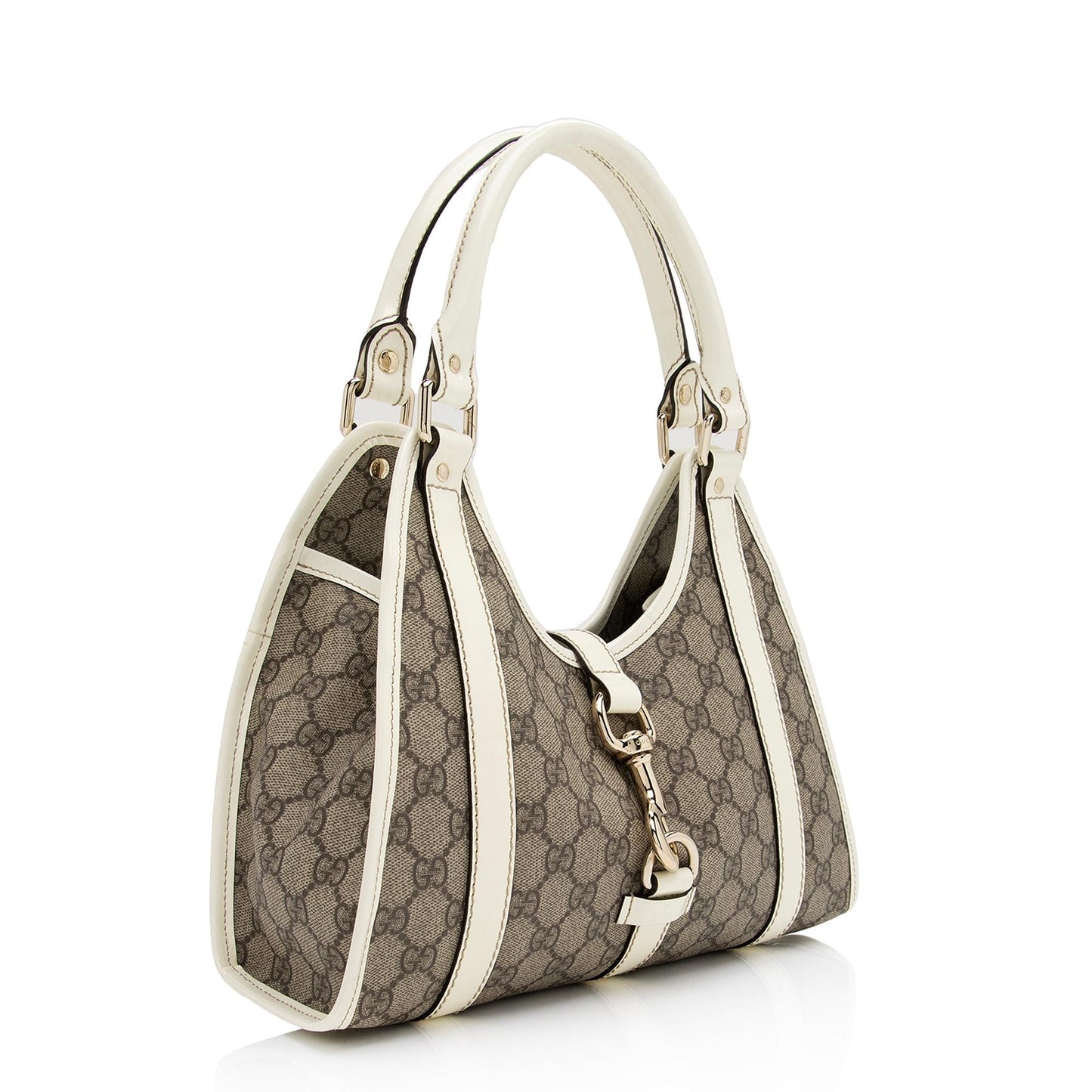Gucci GG Supreme Joy Bardot SHF-wBWBB2 Leather Canvas Patent White Shoulder Bag